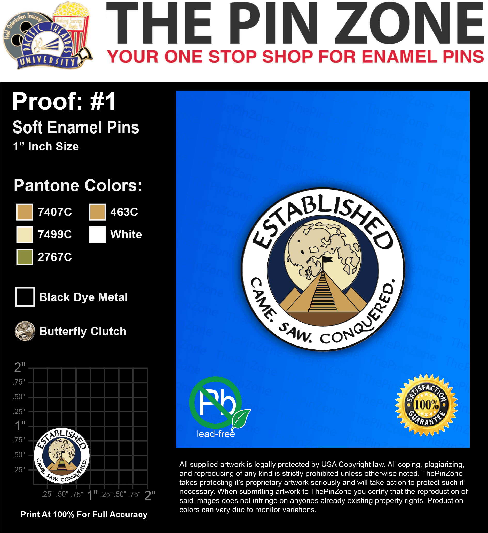 100 “ESTABLISHED” LAPEL PINS: PROOF #1