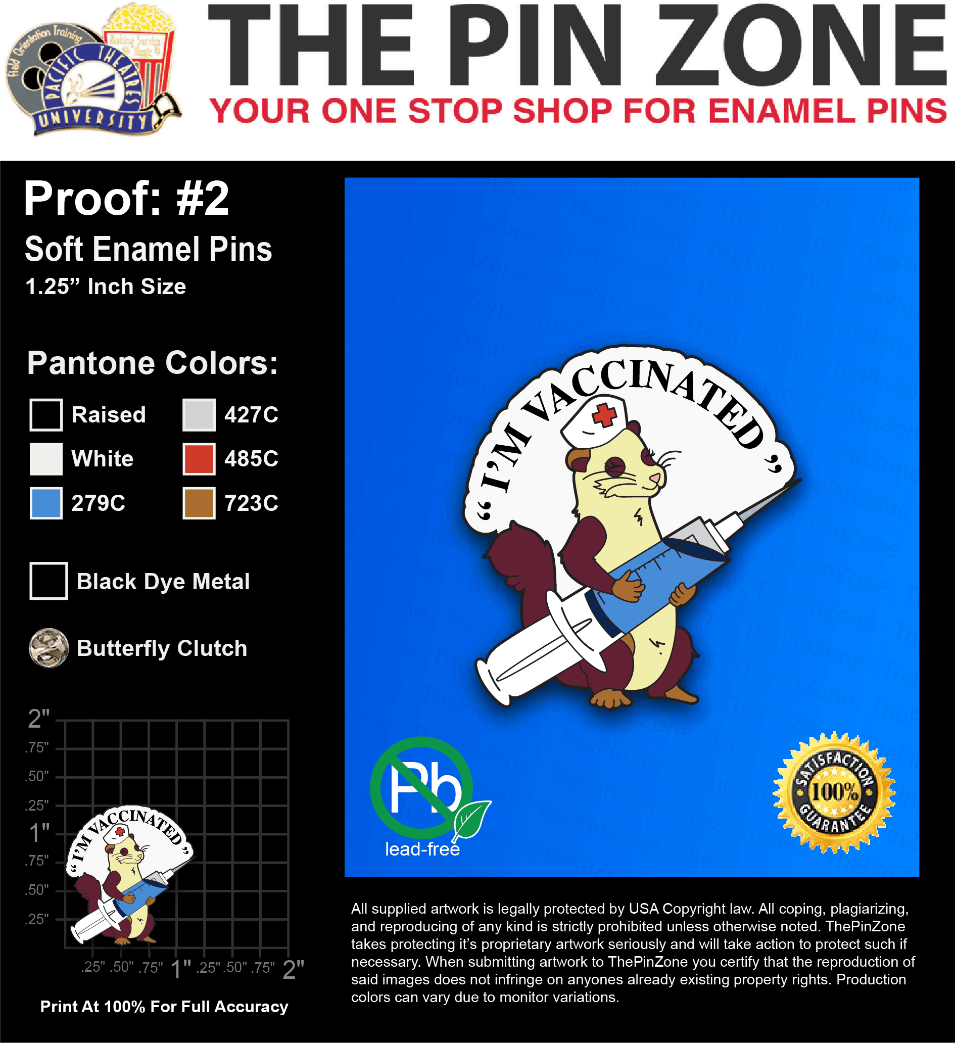 100 “CHARLOTTE I” LAPEL PINS: PROOF #2
