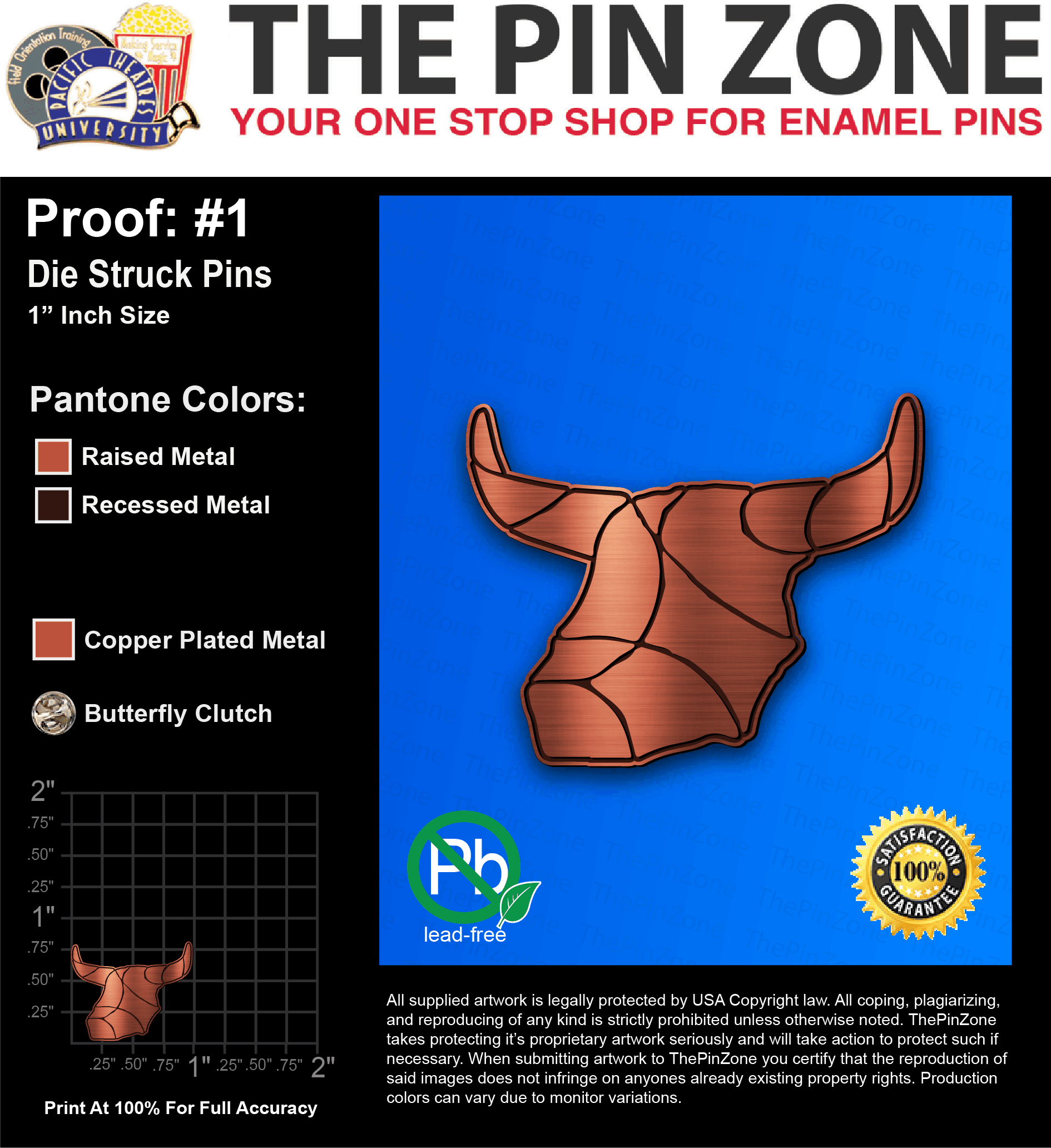 100 “DEANS STEER” LAPEL PINS: PROOF #1