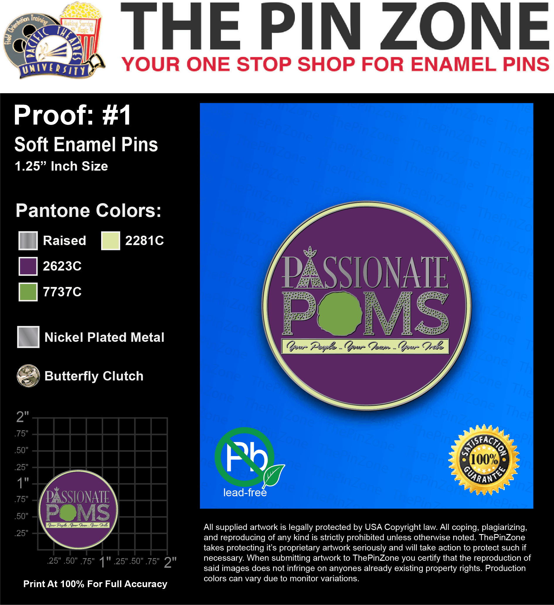 100 “EMILY J” LAPEL PINS: PROOF #1
