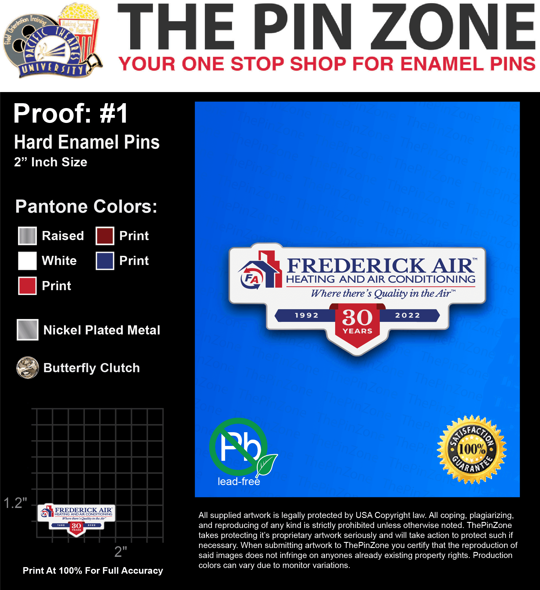 100 “FREDERICK AIR” LAPEL PINS: PROOF #1