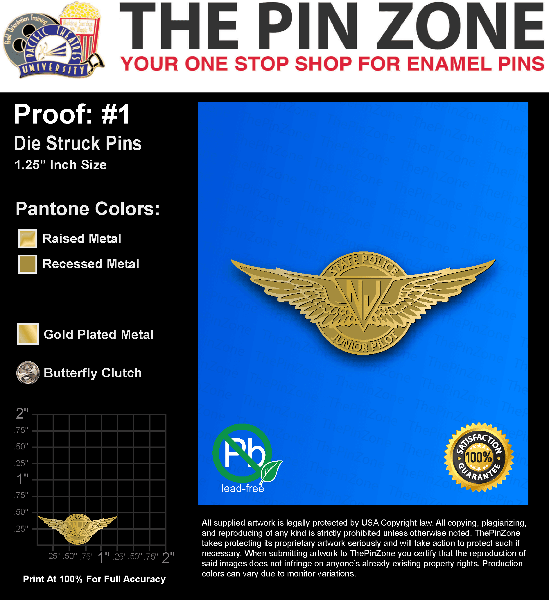 100 “EVAN I” LAPEL PINS: PROOF #1