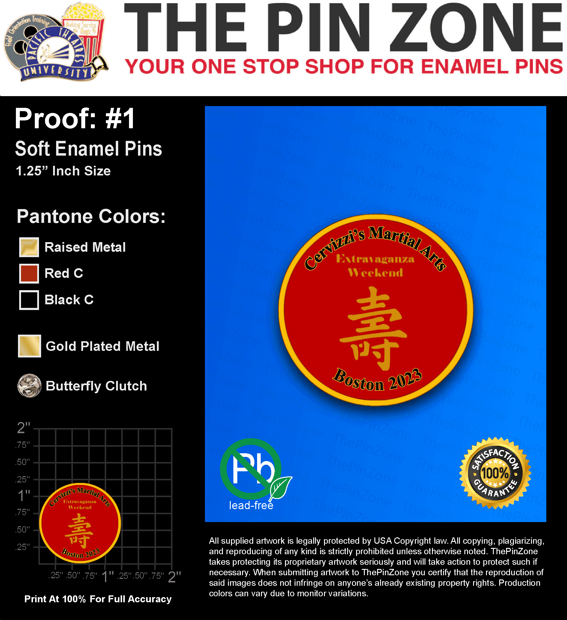 100 “ELIZABETH F” LAPEL PINS: PROOF #1