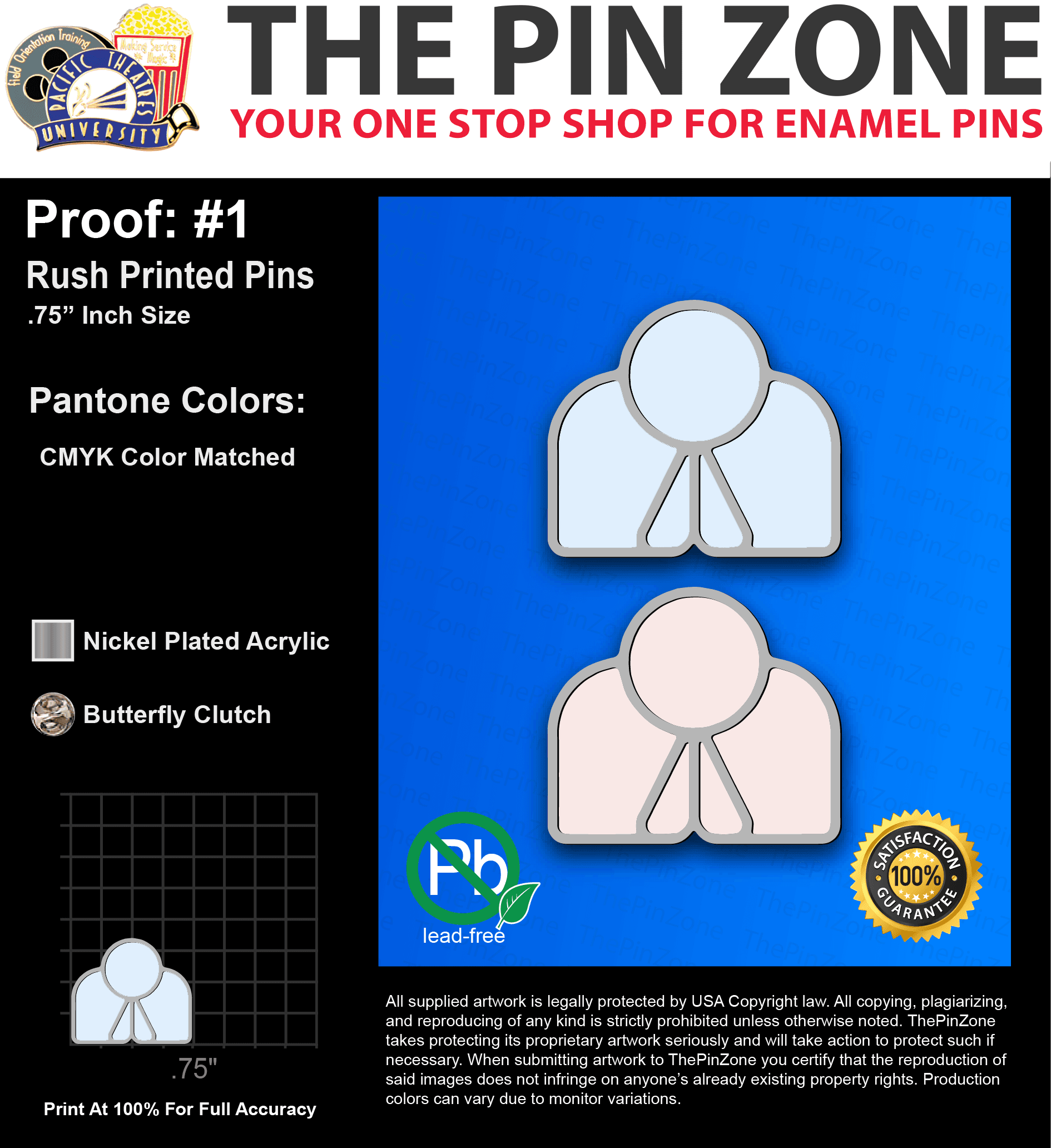 150 “JUSTIN C” LAPEL PINS: PROOF #1