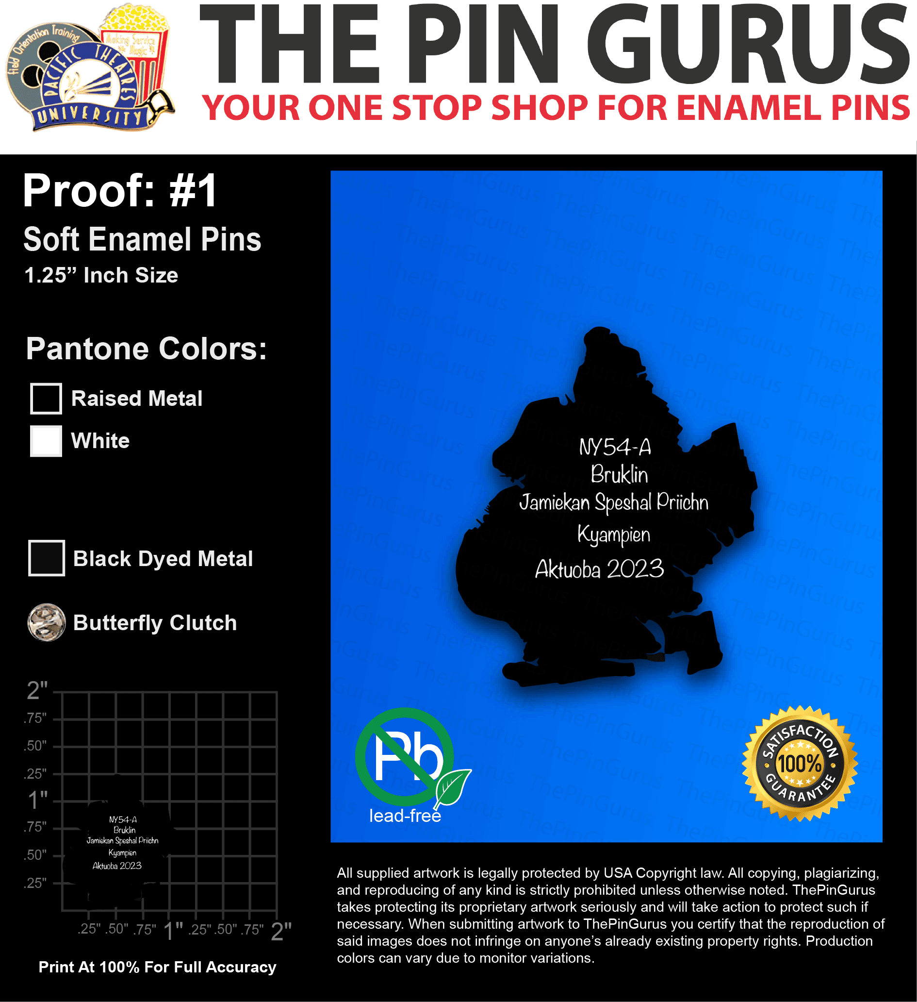 50 “JEANINE A” LAPEL PINS: PROOF #1