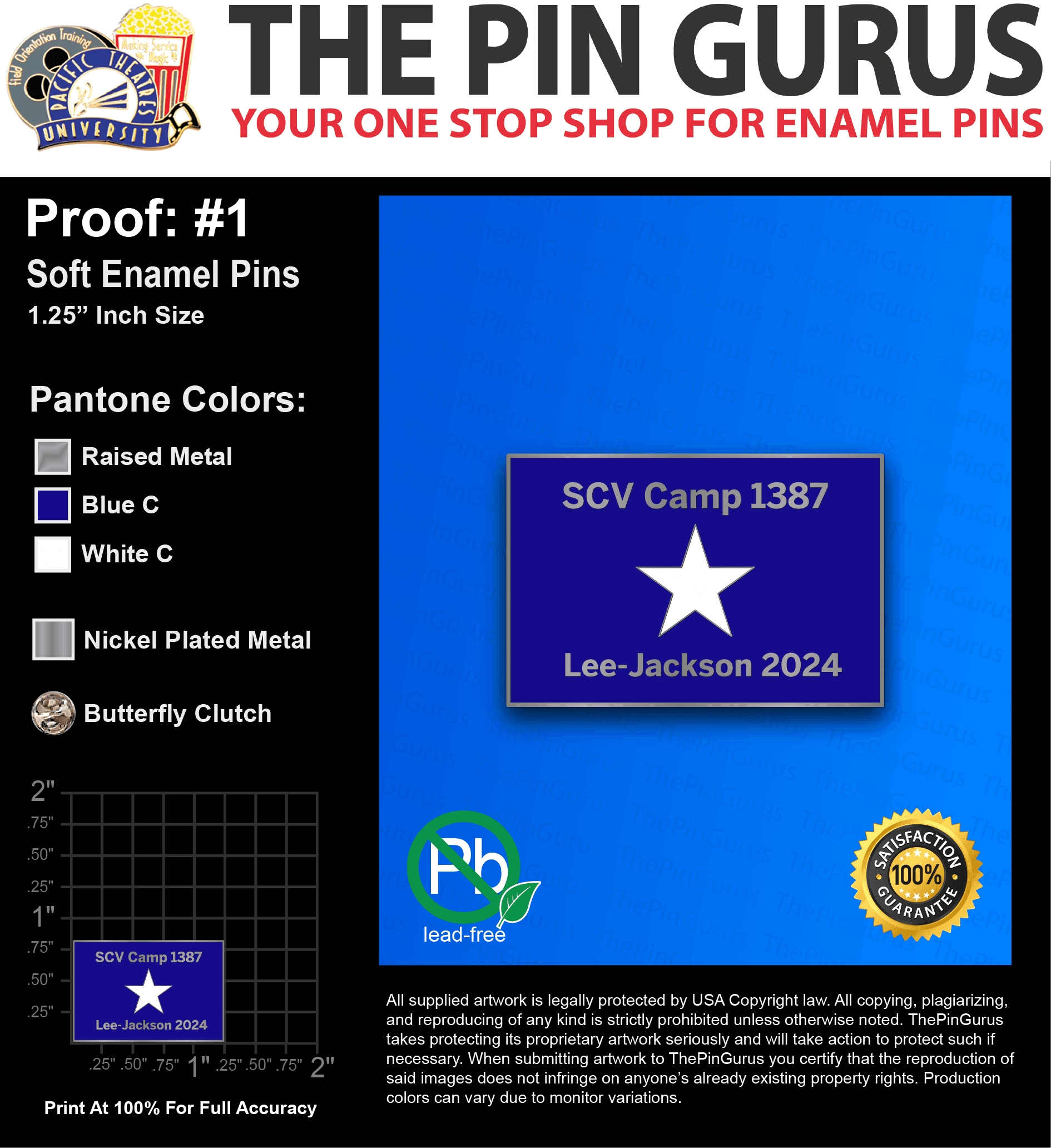 100 “LINDA H” LAPEL PINS: PROOF #1