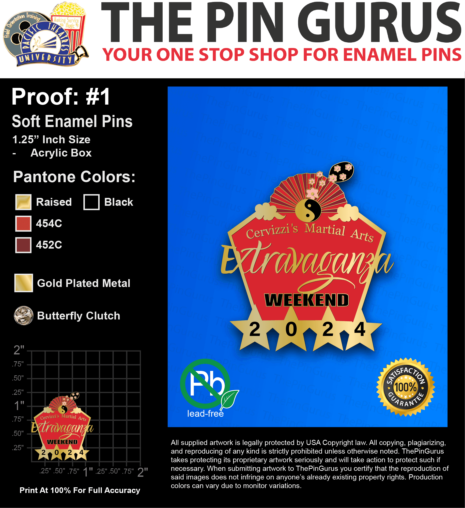 100 “LIZ F” LAPEL PINS: PROOF #1