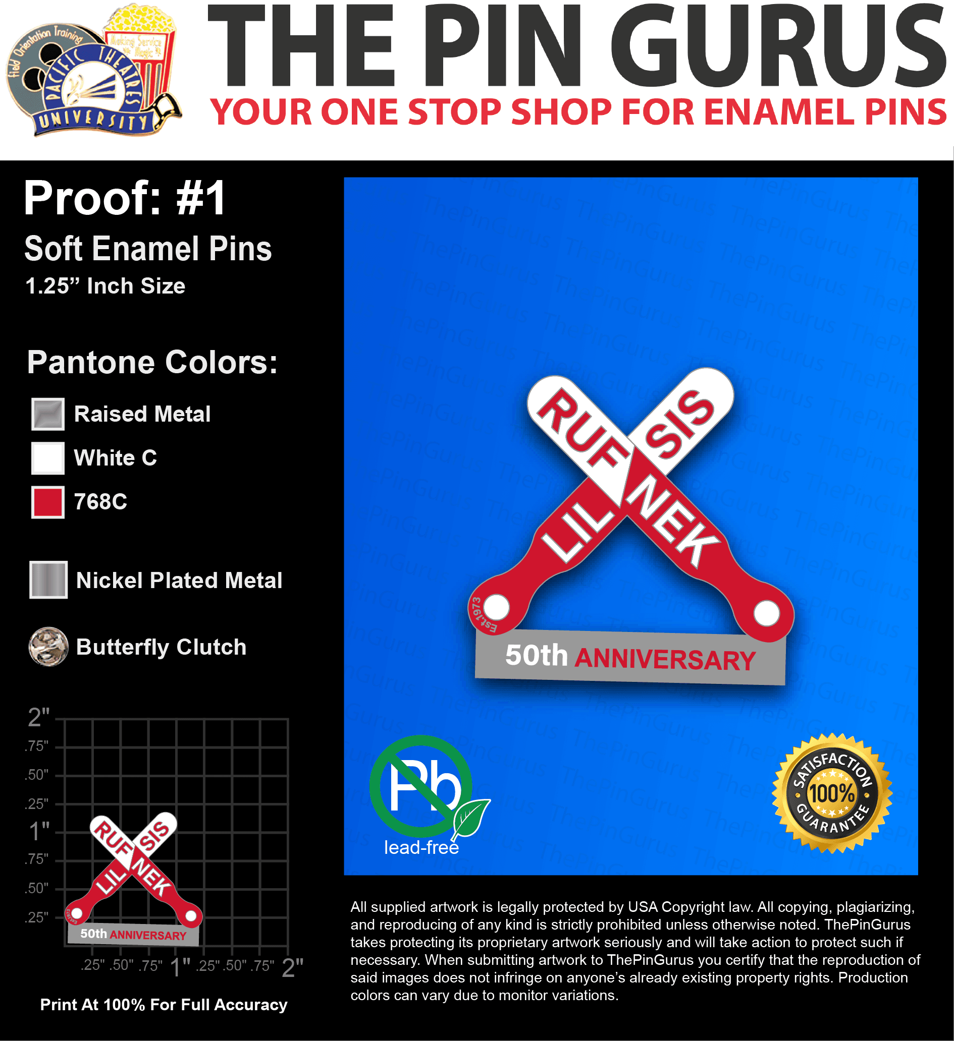 100 “EMMA G” LAPEL PINS: PROOF #1