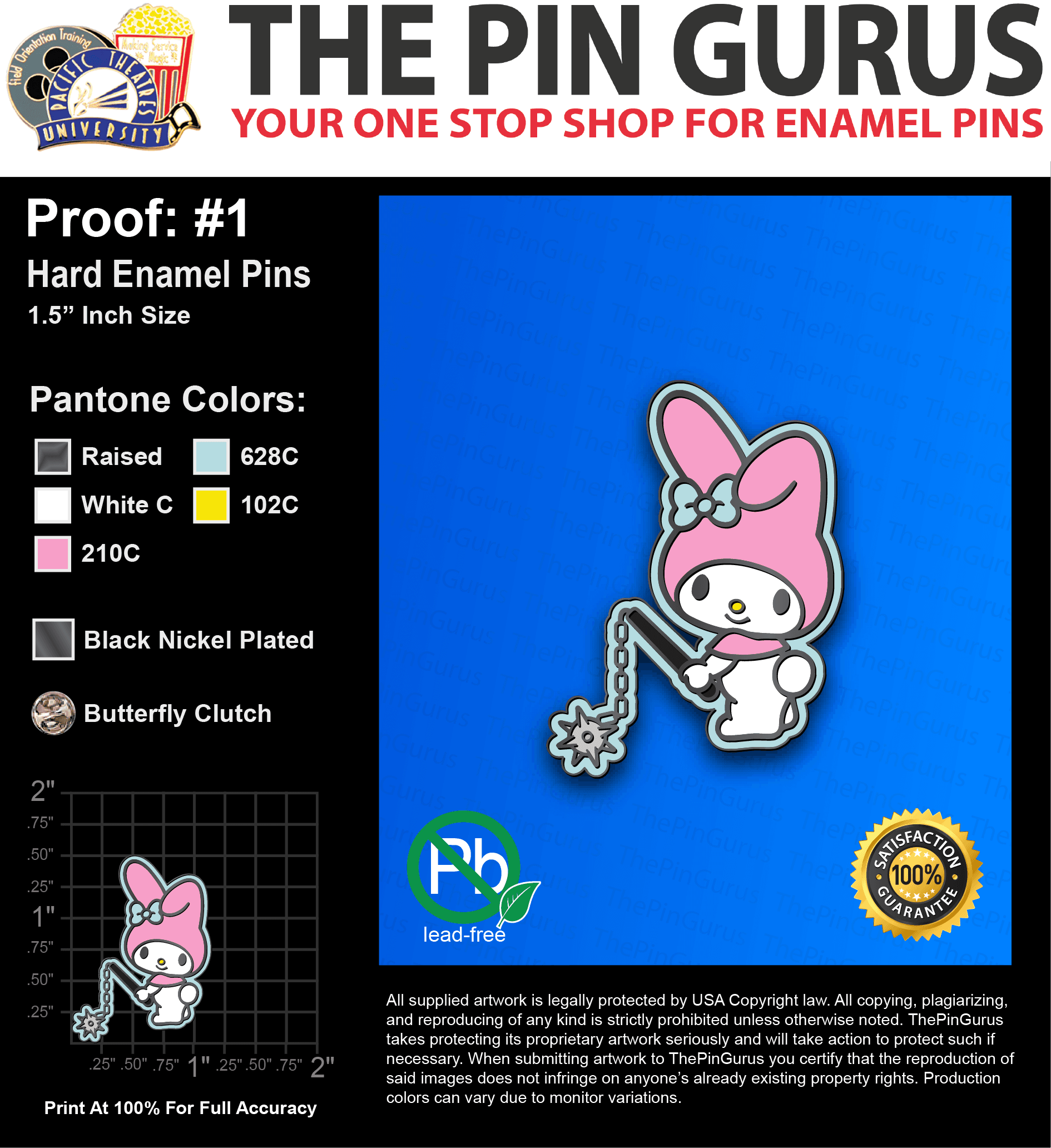 100 “IRINA W” LAPEL PINS: PROOF #1