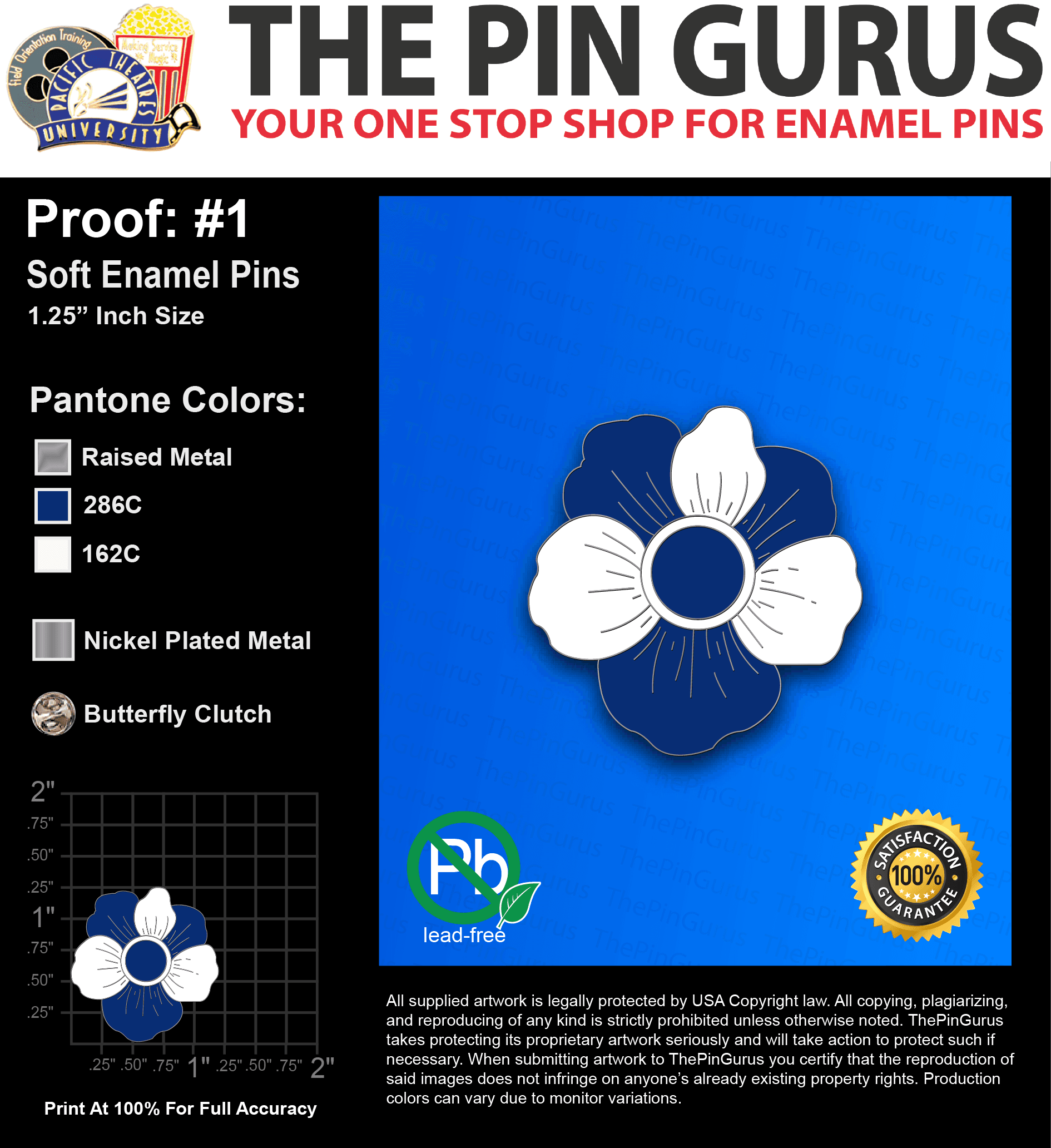 100 “LUCINDA H” LAPEL PINS: PROOF #1