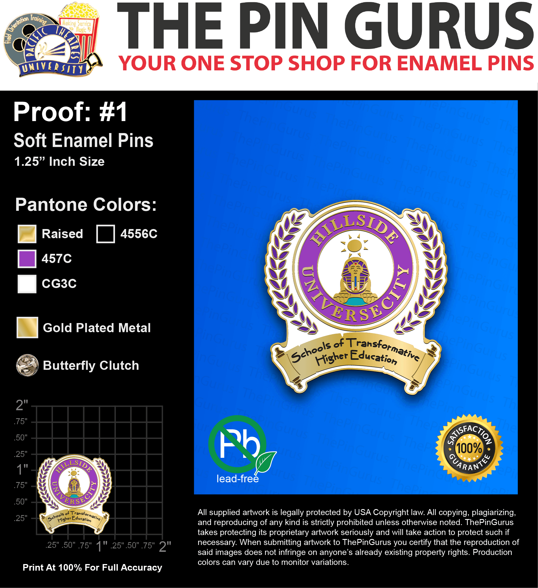 100 “JEROME M” LAPEL PINS: PROOF #1