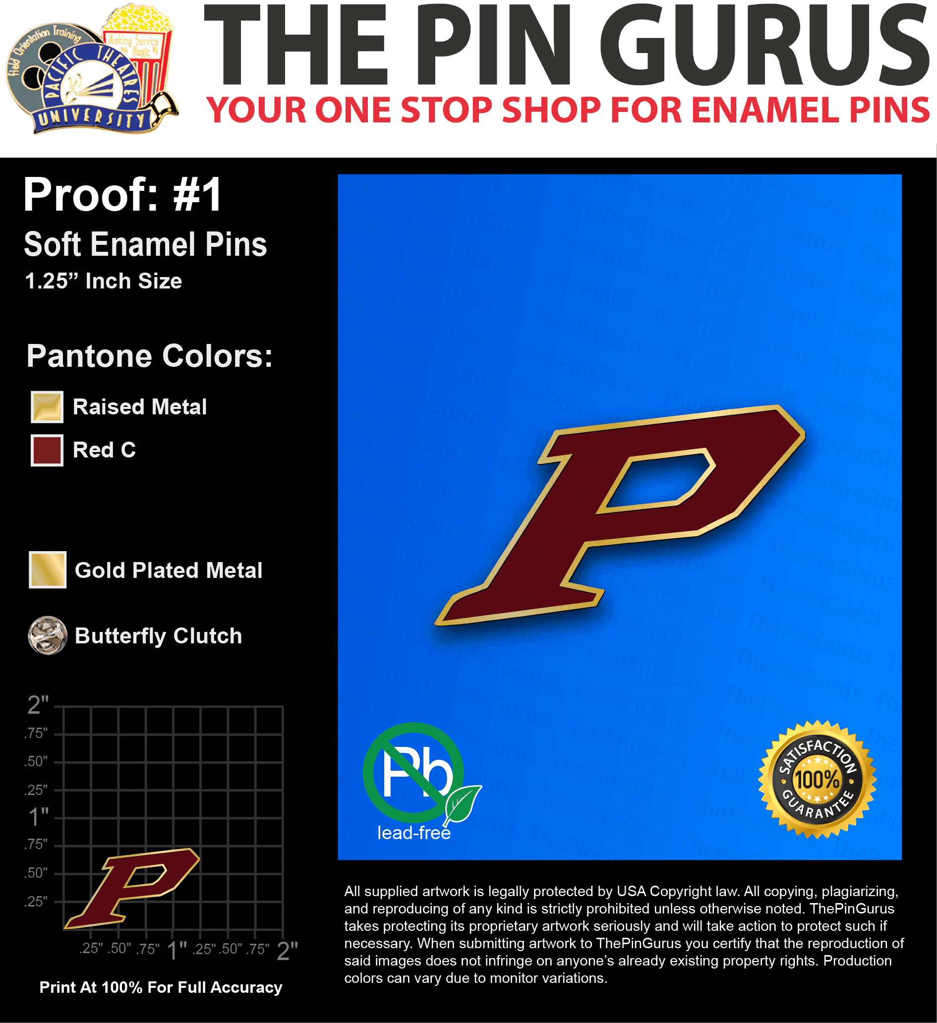 25 “MARK G” LAPEL PINS: PROOF #1