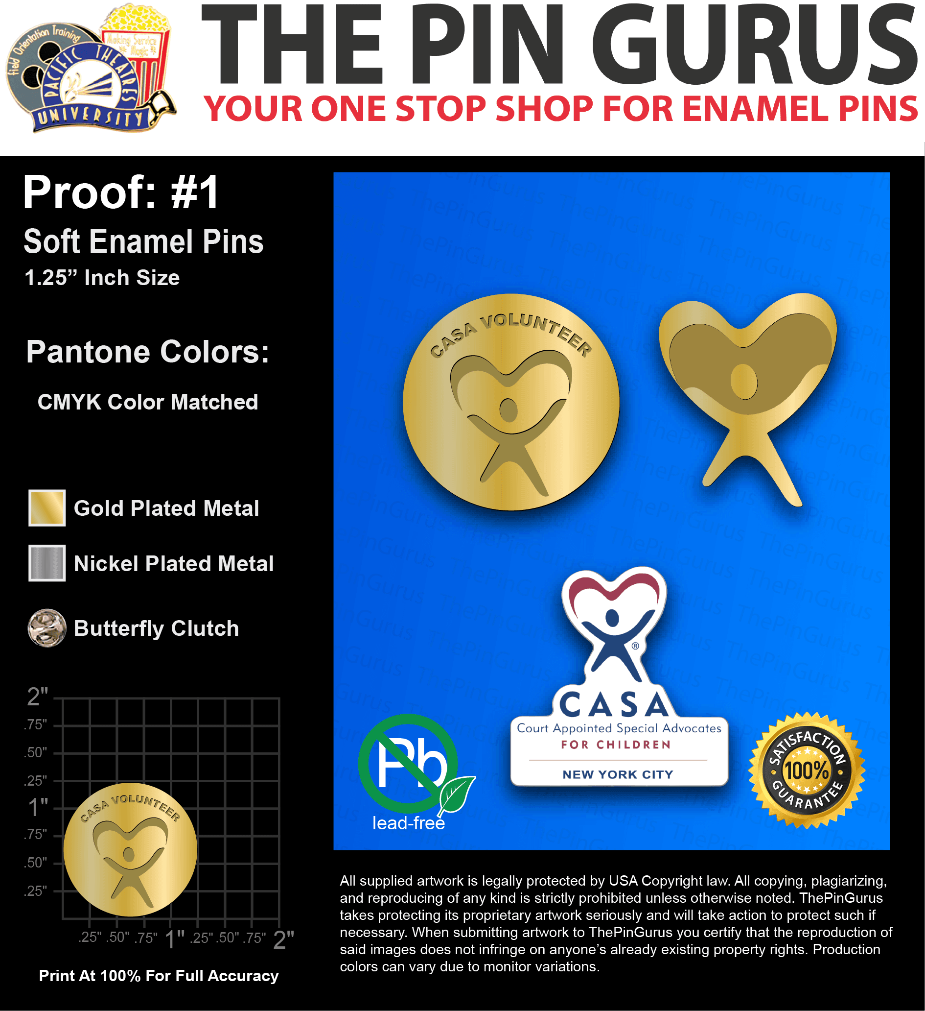 350 “JENNIFER B” LAPEL PINS: PROOF #1