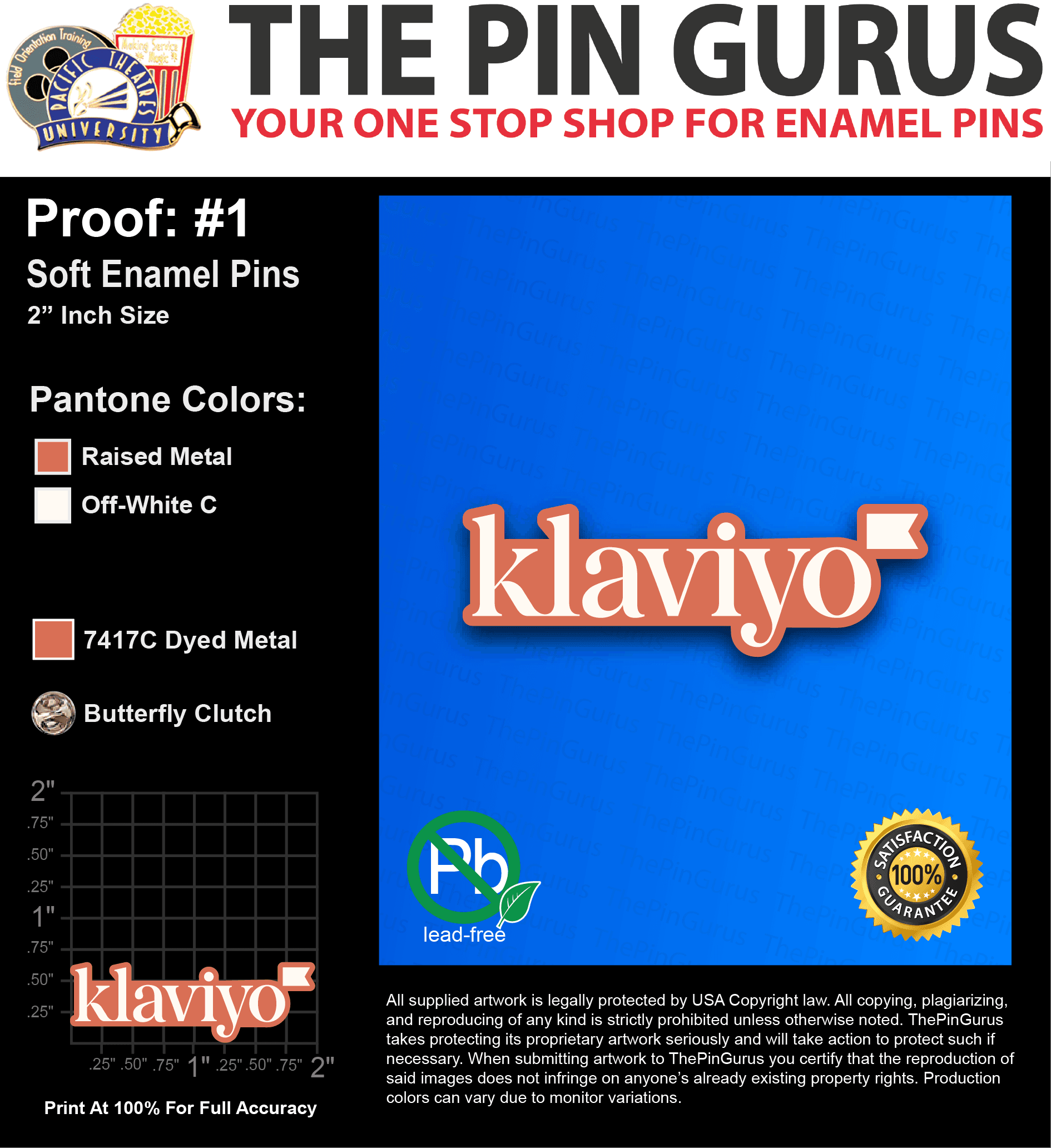 25 “KATE M” LAPEL PINS: PROOF #1