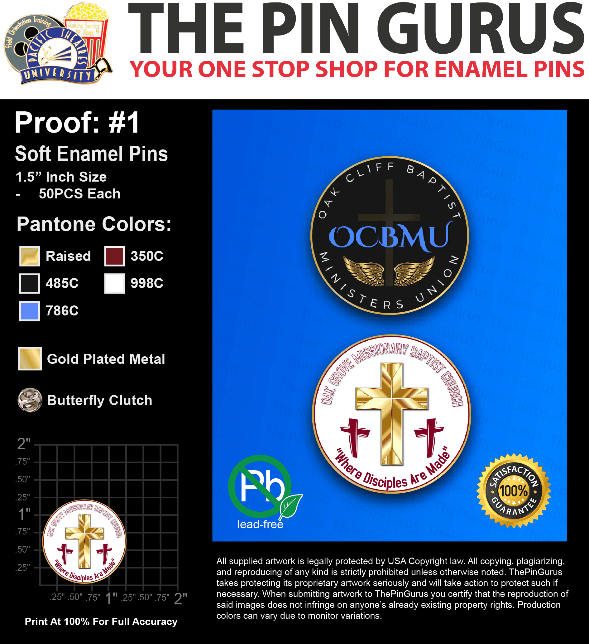 100 “TIARA J” LAPEL PINS: PROOF #1