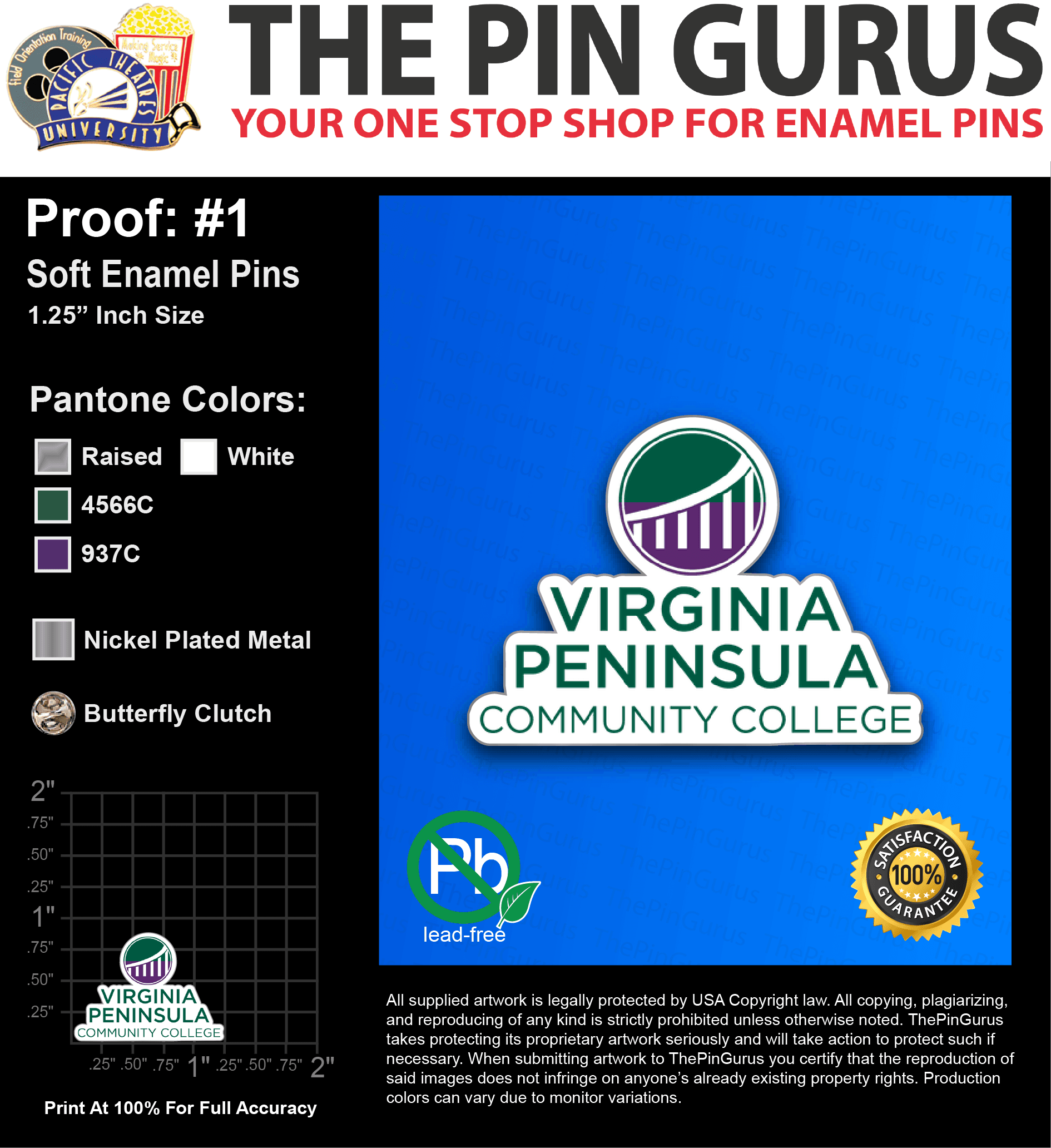 50 “TOWUANNA B” LAPEL PINS: PROOF #1