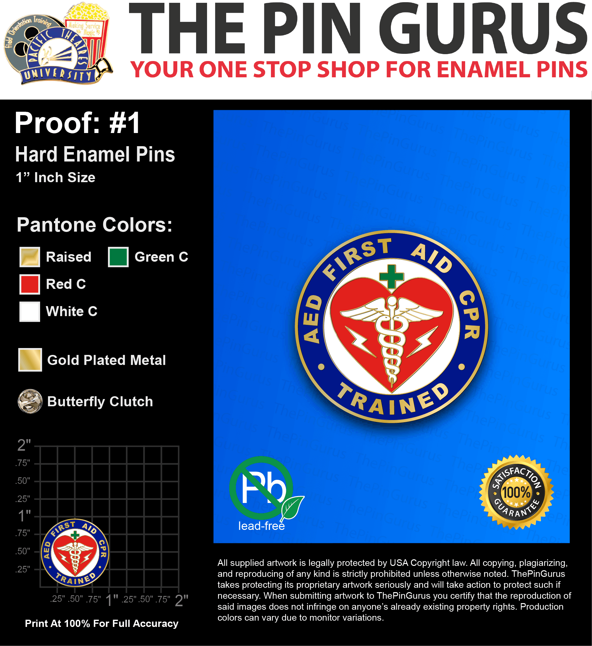 100 “AMBER P” LAPEL PINS: PROOF #1