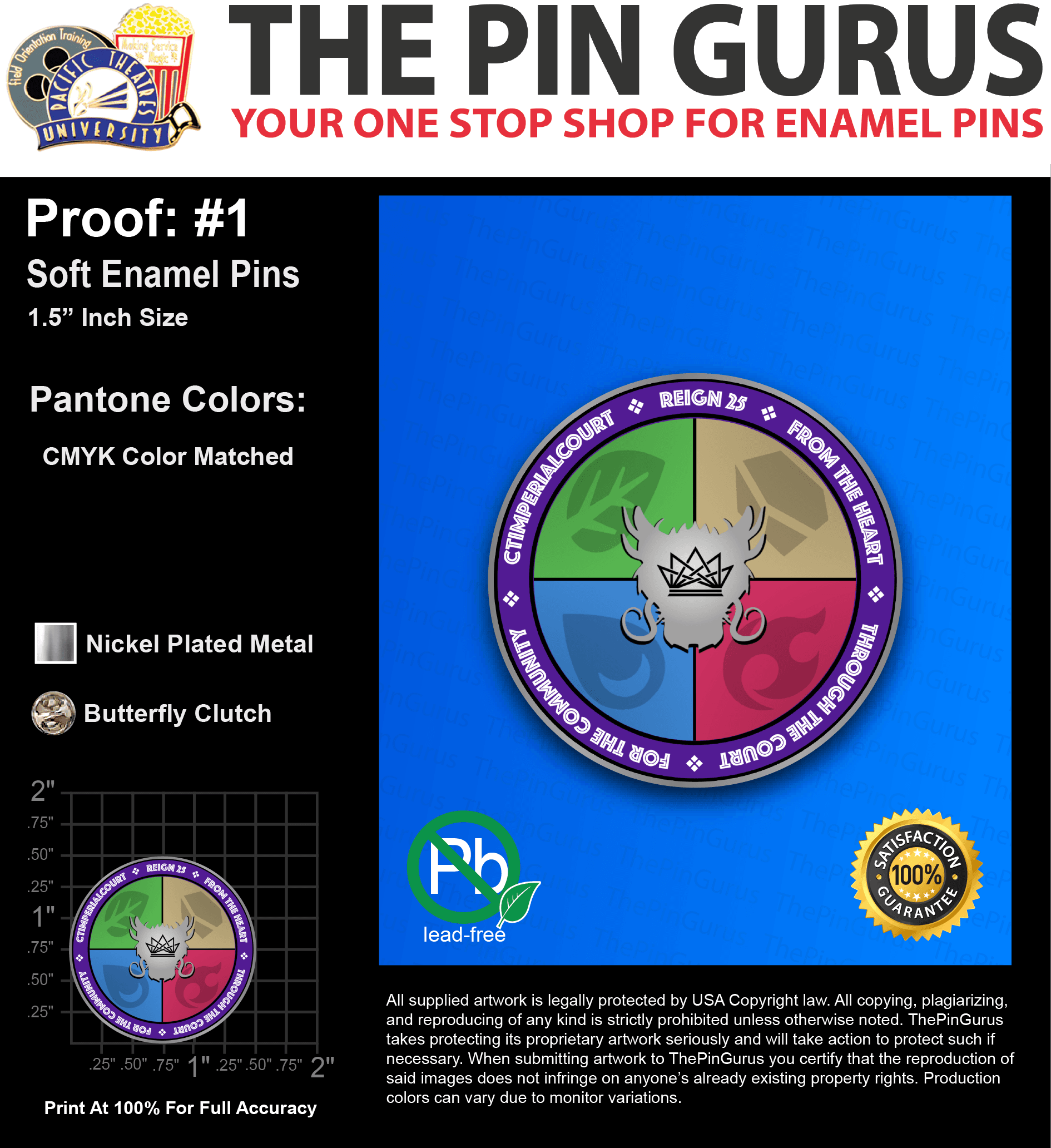 500 “VU T” LAPEL PINS: PROOF #1