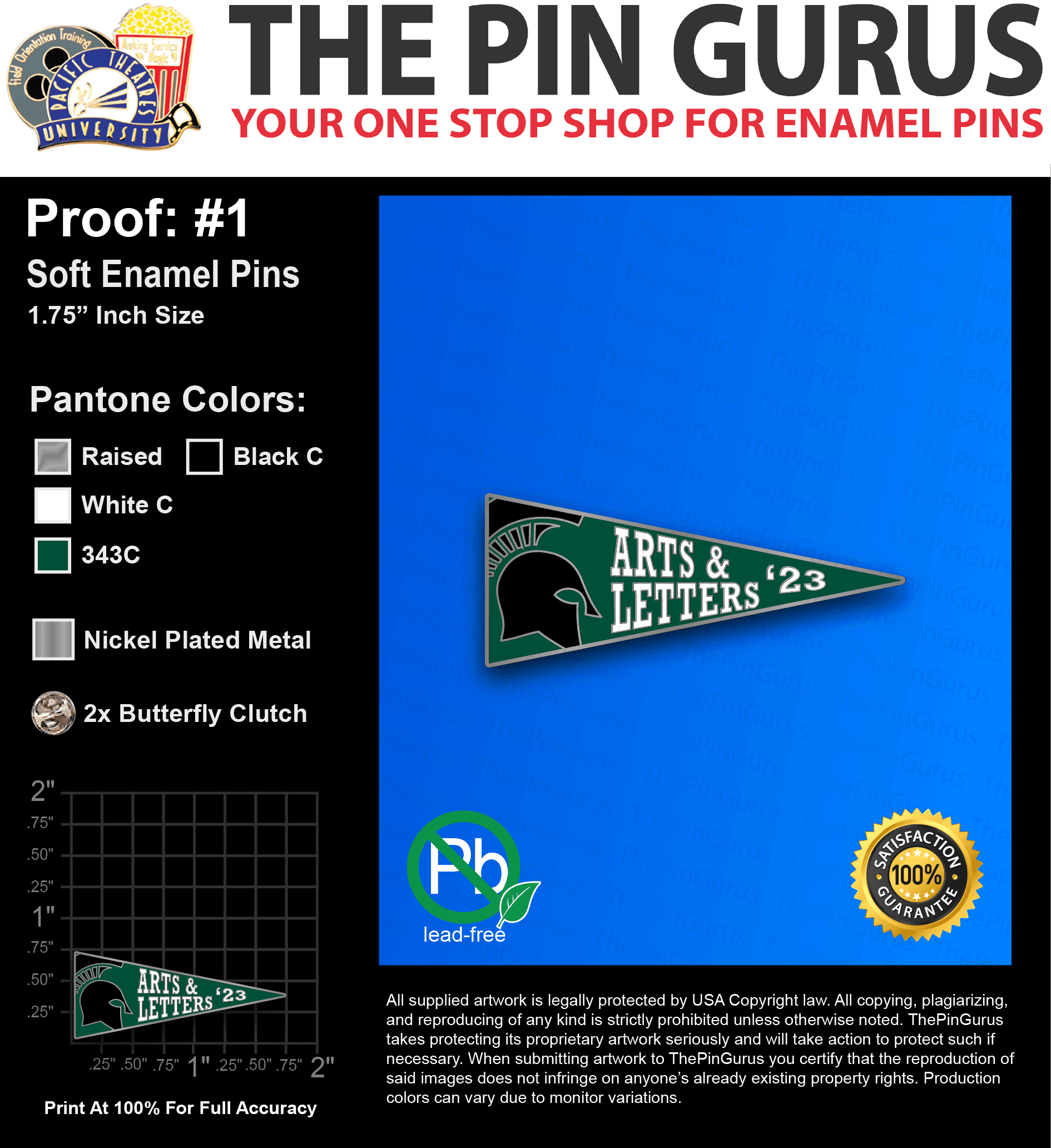 500 “MADISEN H” LAPEL PINS: PROOF #1