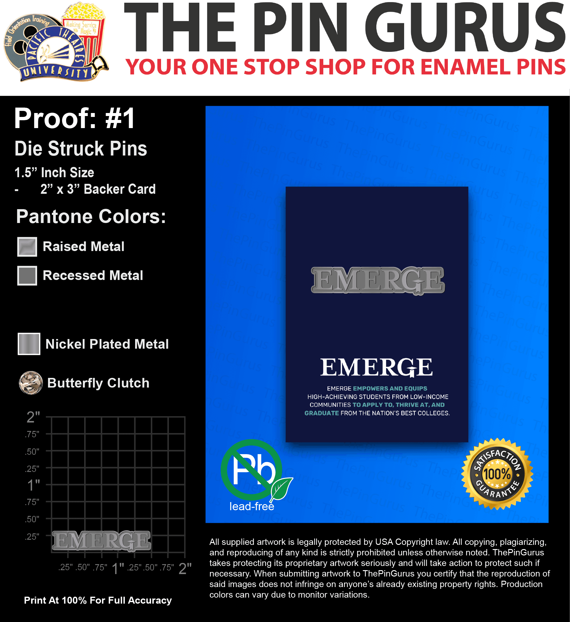 500 “DELANEY E” LAPEL PINS: PROOF #1