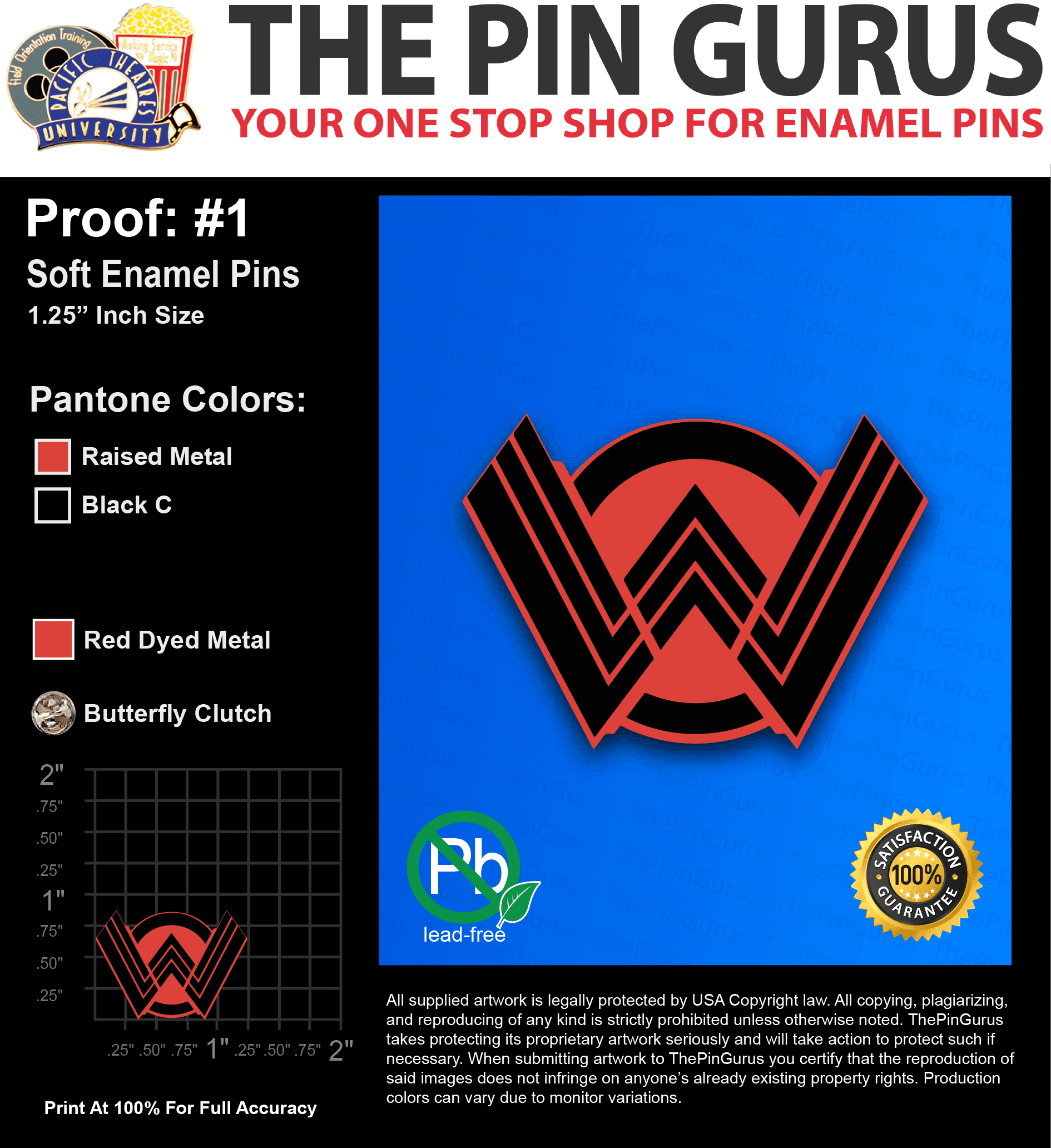 50 “JACKIE K” LAPEL PINS: PROOF #1