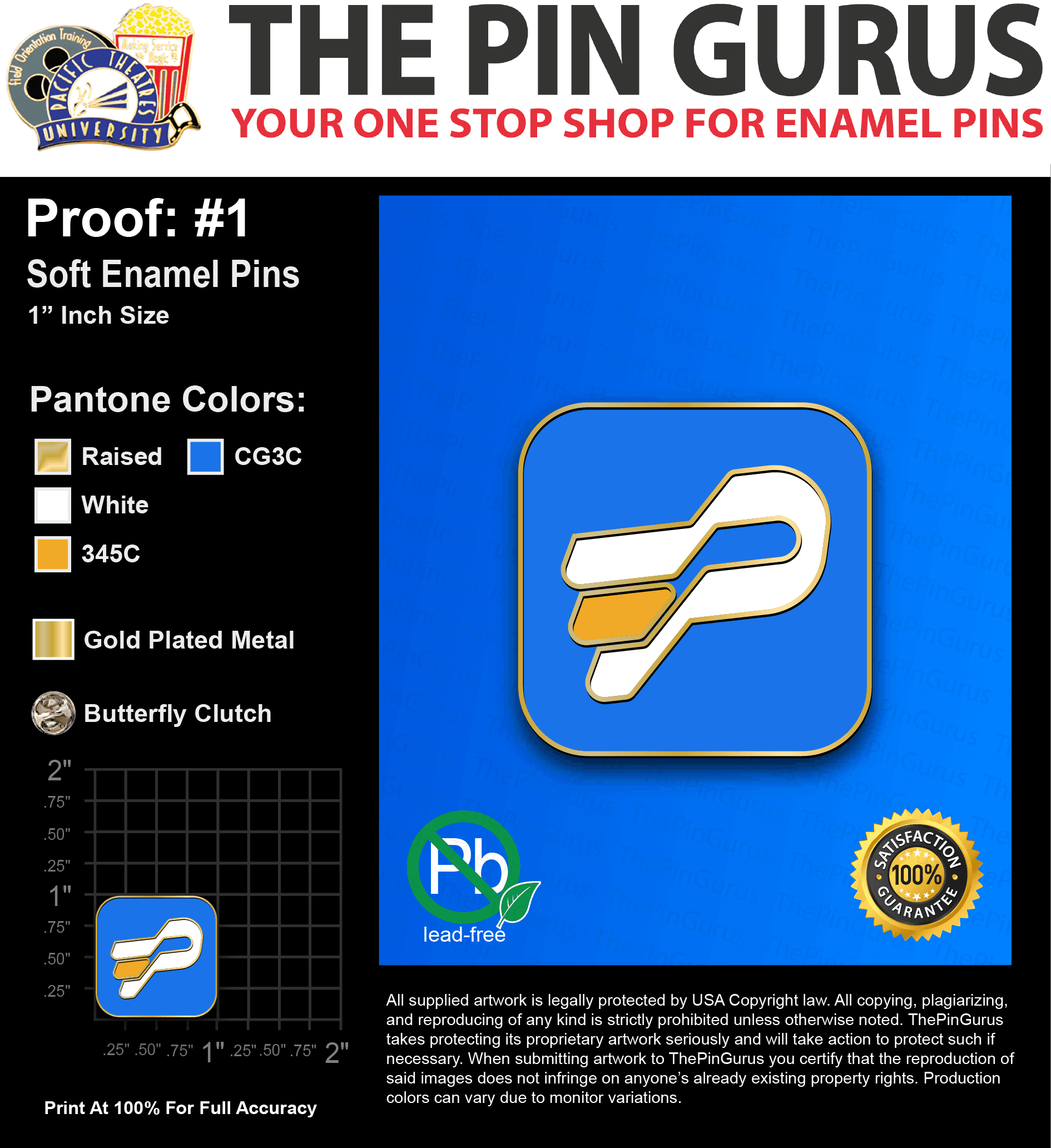 25 “PABLO V” LAPEL PINS: PROOF #1