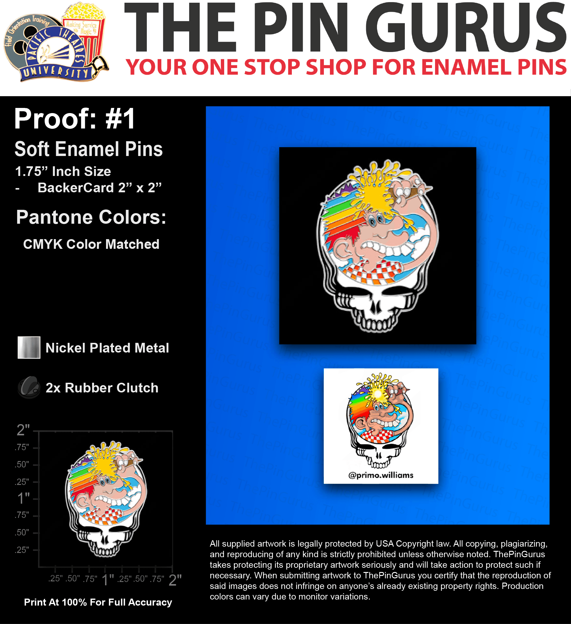 100 “PRIMO W” LAPEL PINS: PROOF #1