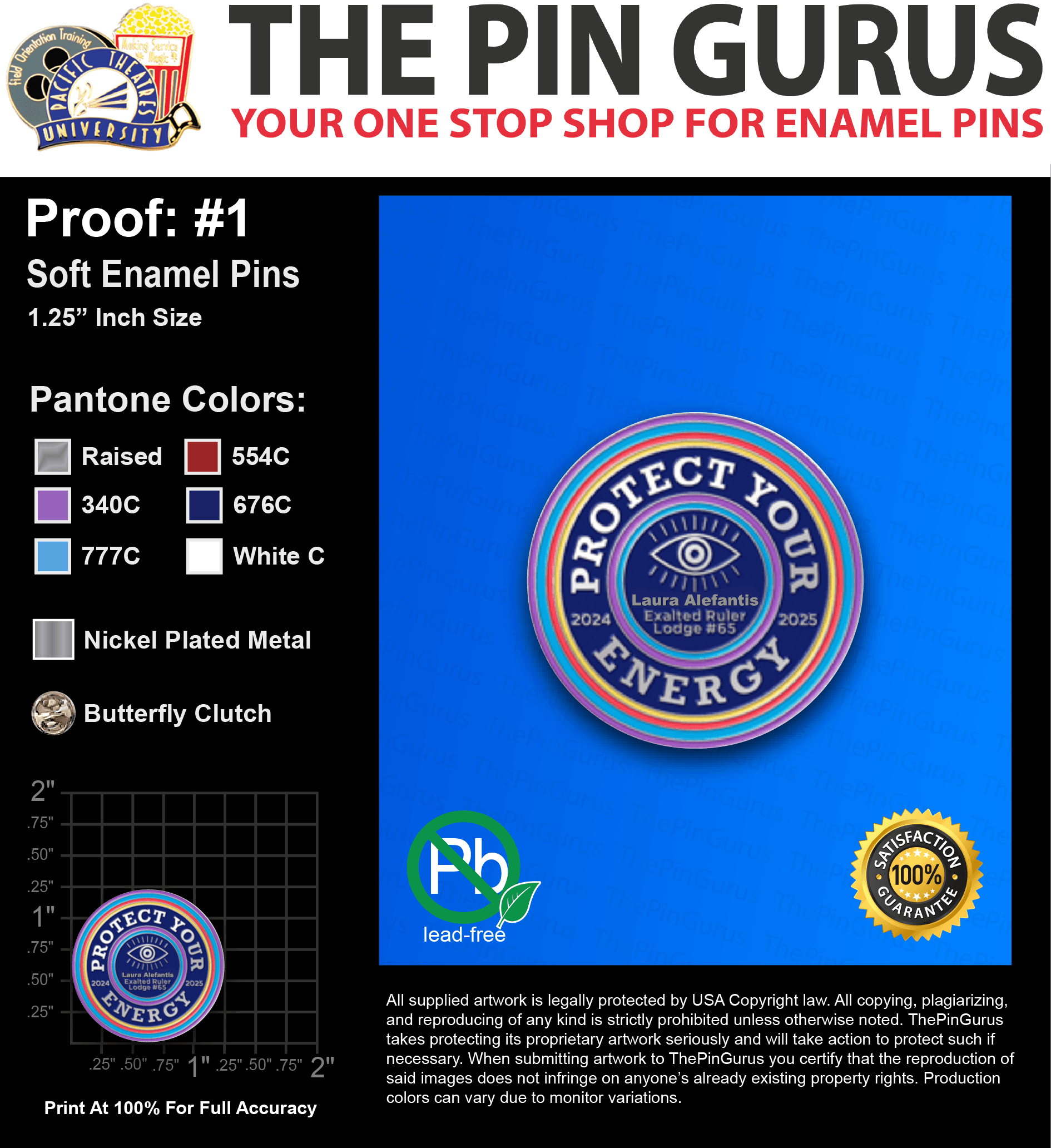 500 “LAURA A” LAPEL PINS: PROOF #1