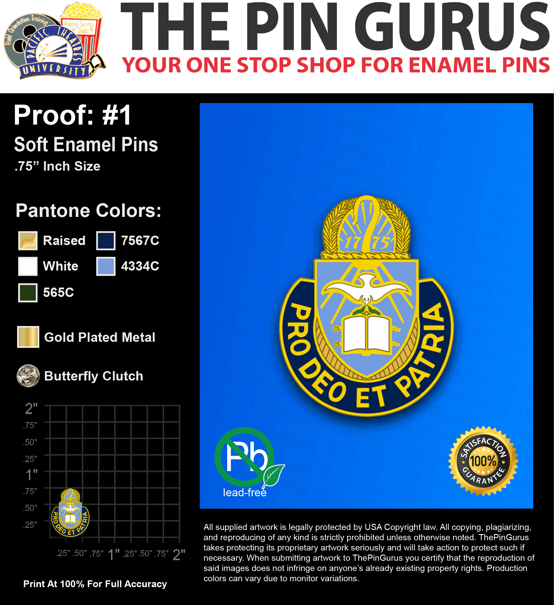 500 “MARIE F” LAPEL PINS: PROOF #1