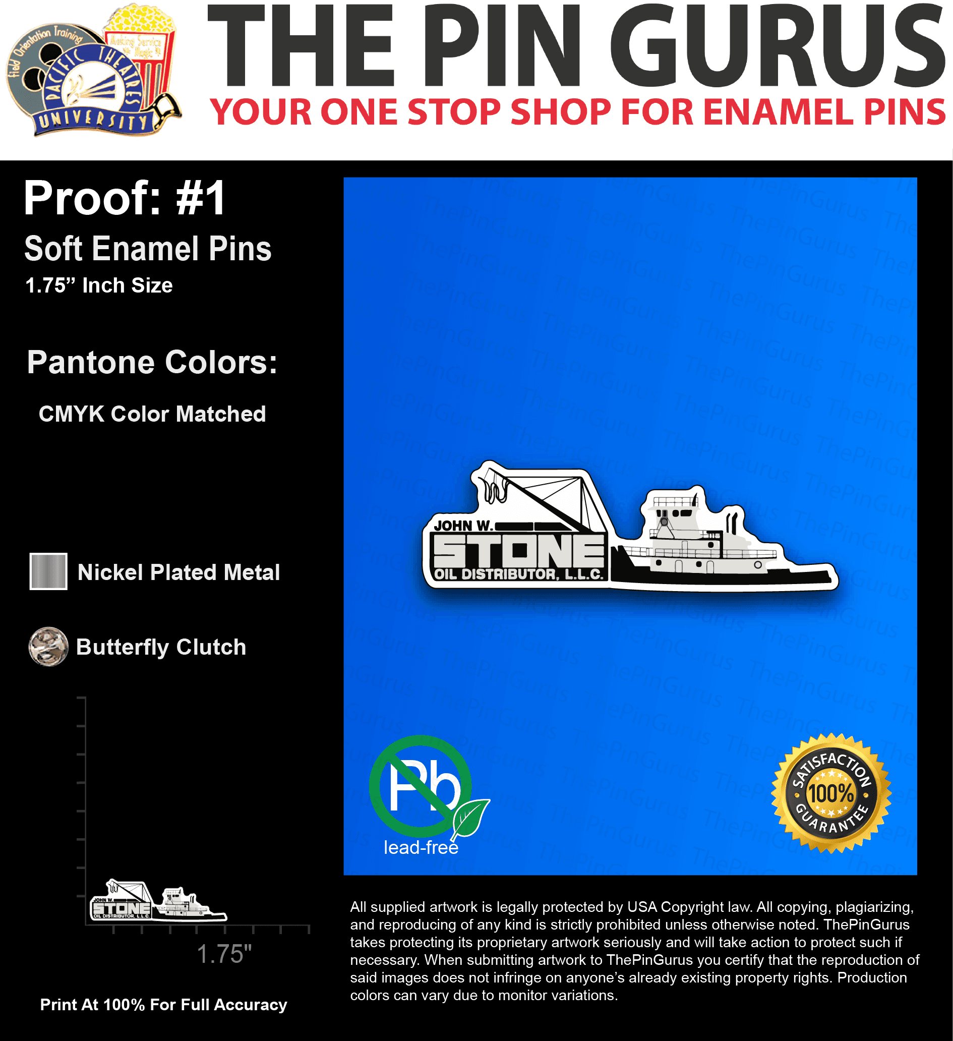 50 “MICHAEL B” LAPEL PINS: PROOF #1