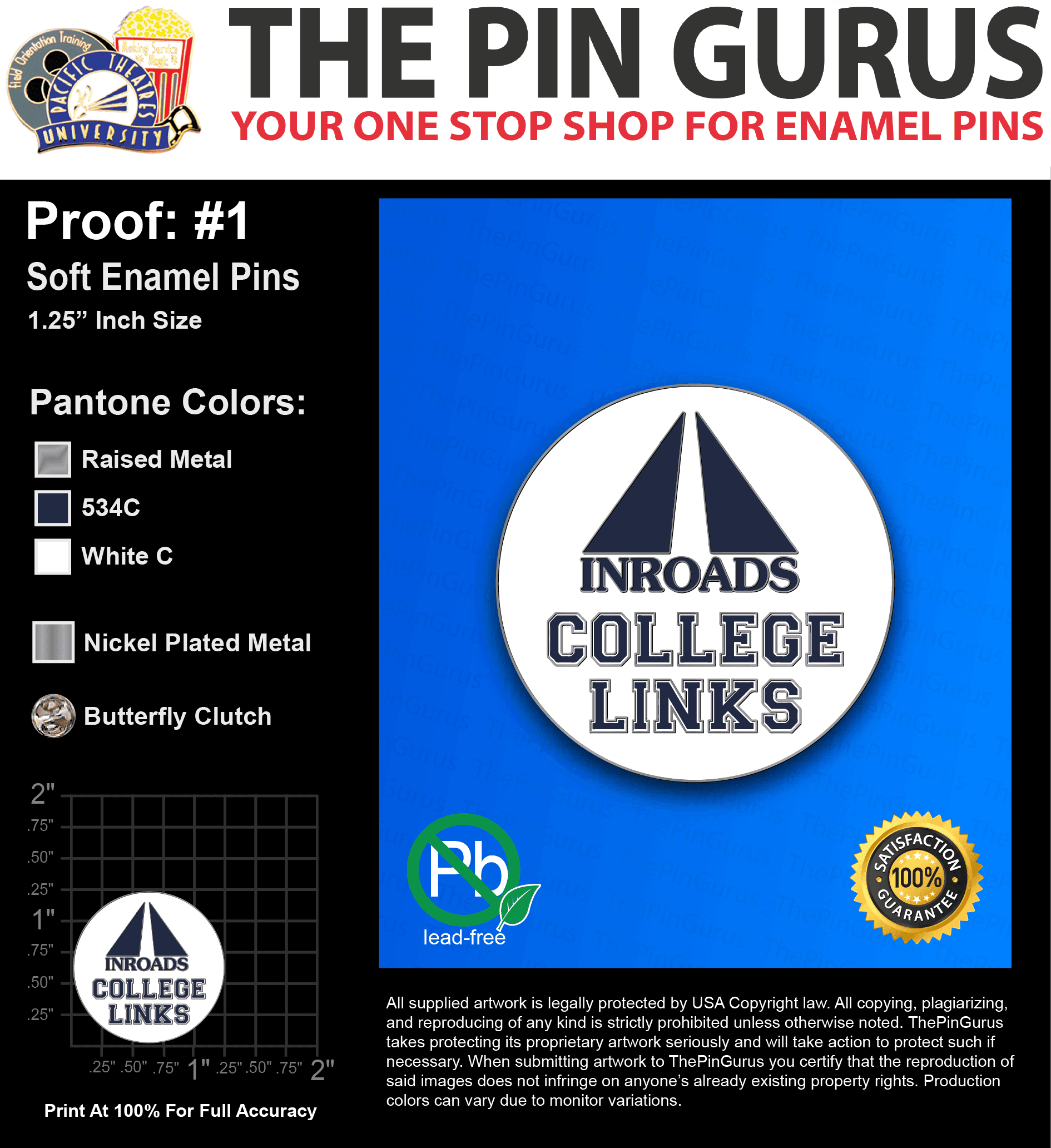500 “CHARMISE J” LAPEL PINS: PROOF #1