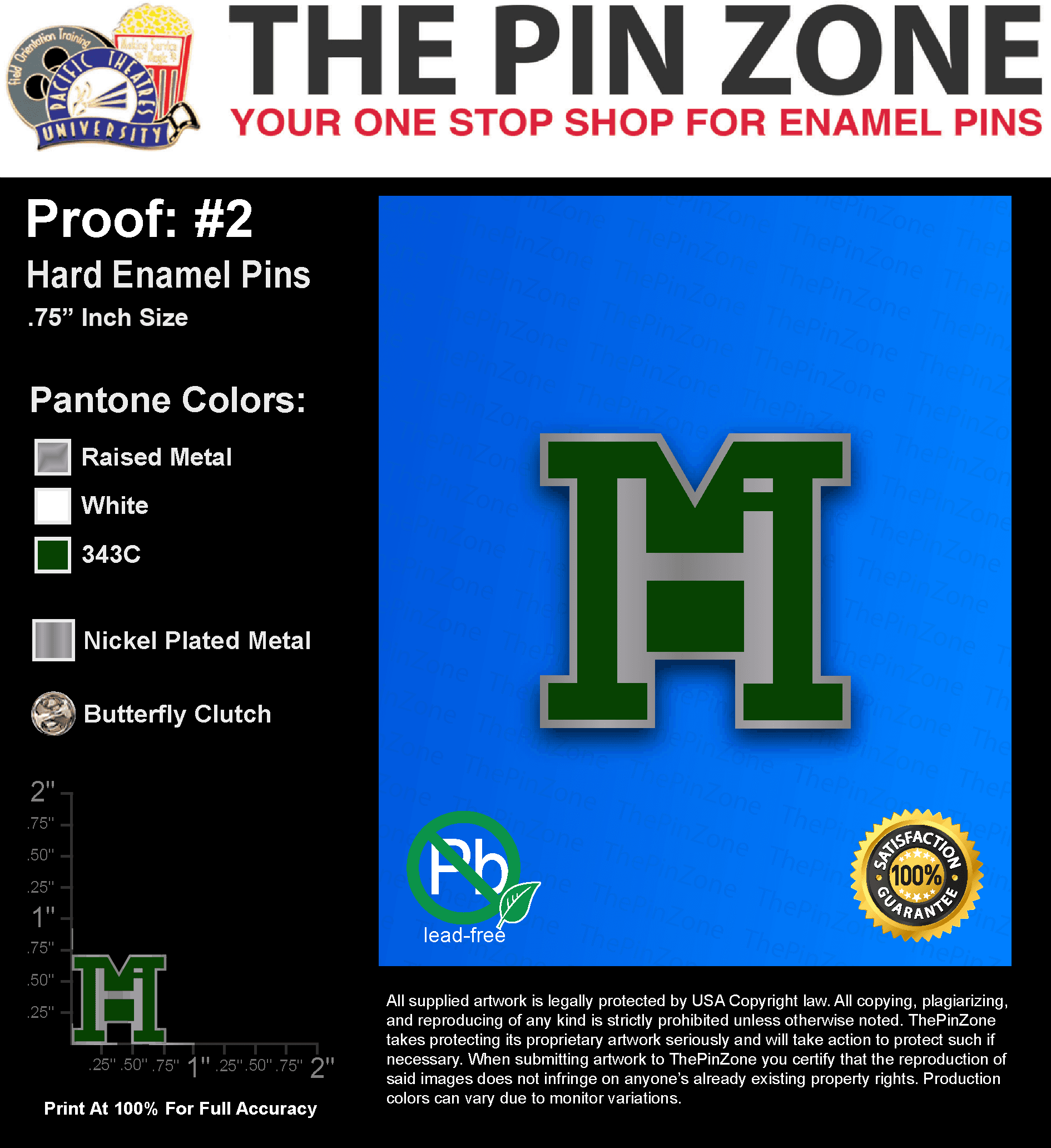 25 “JACOBO H” LAPEL PINS: PROOF #1