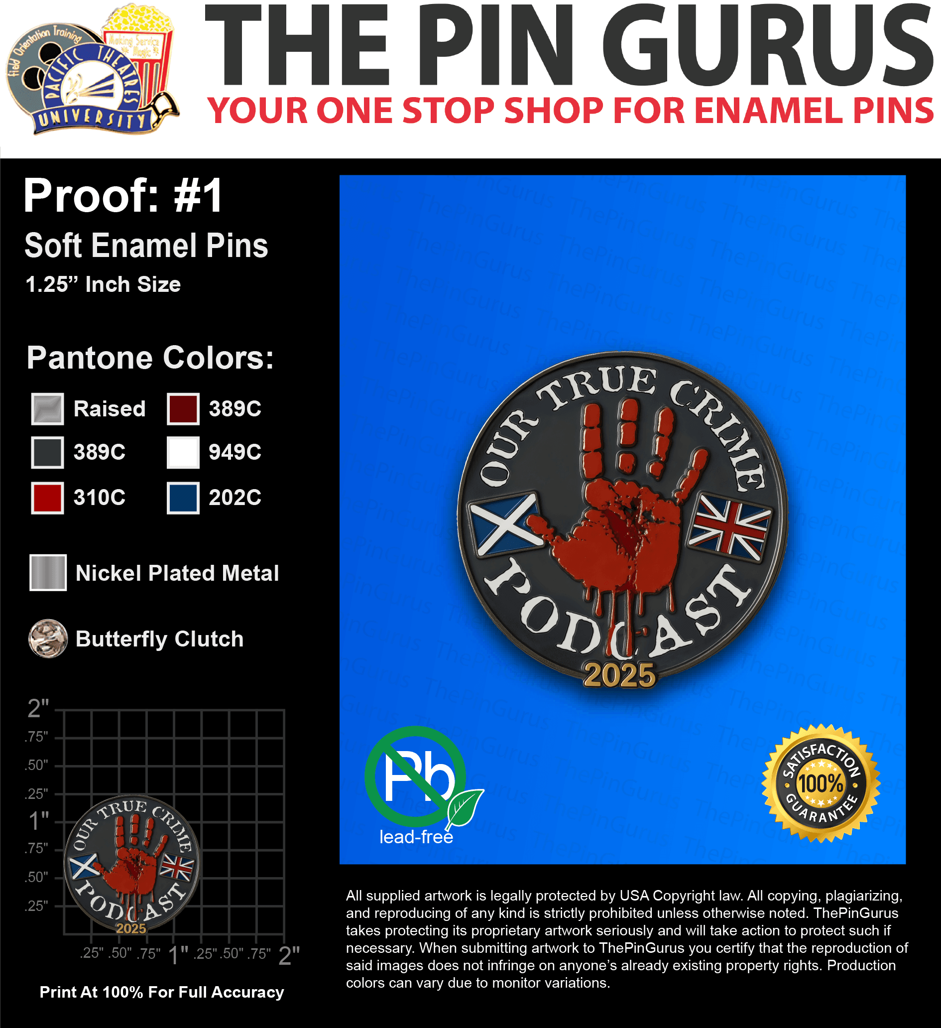 25 “JEN P” LAPEL PINS: PROOF #1
