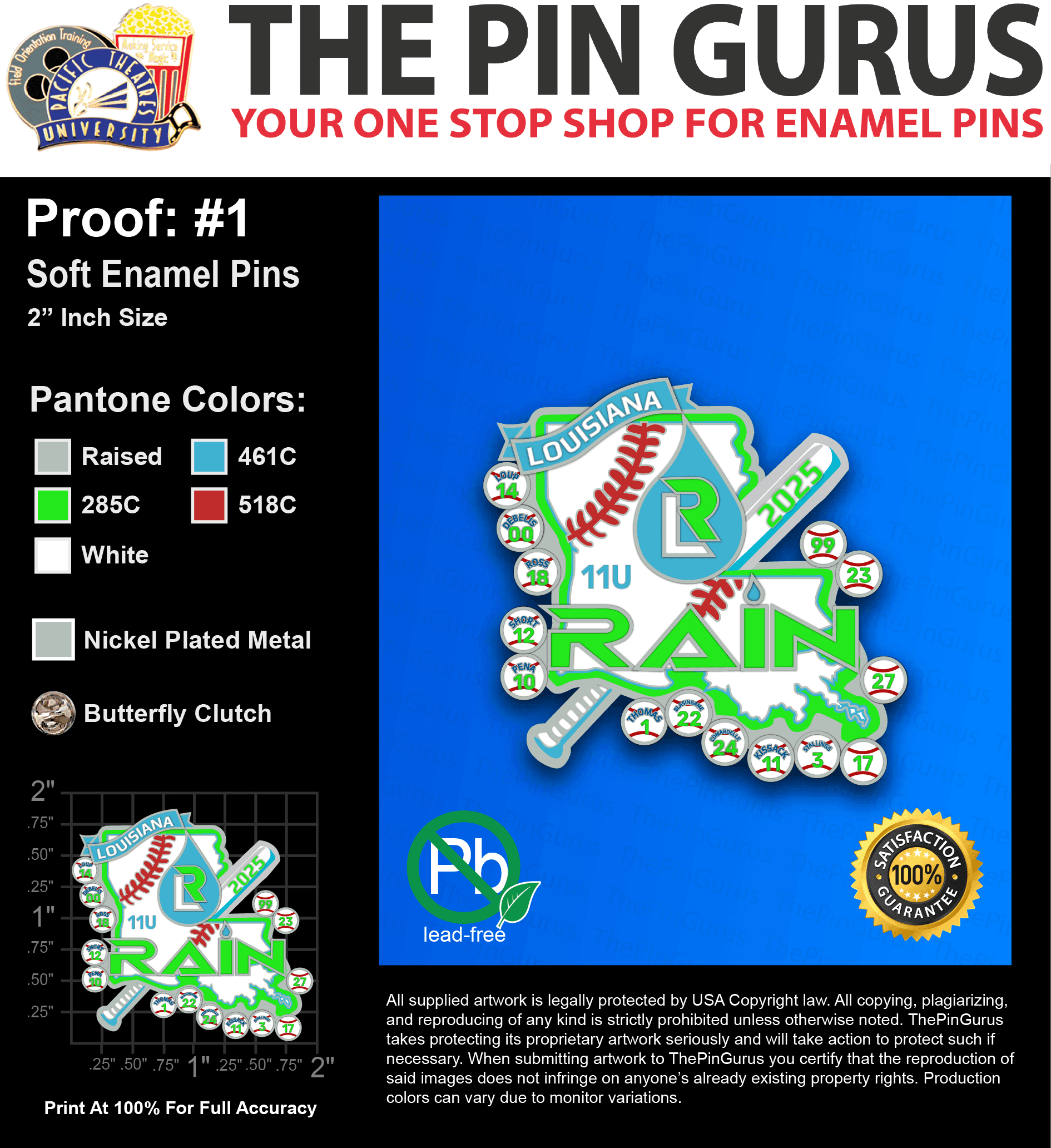 300 “LOUISIANA R” LAPEL PINS: PROOF #1