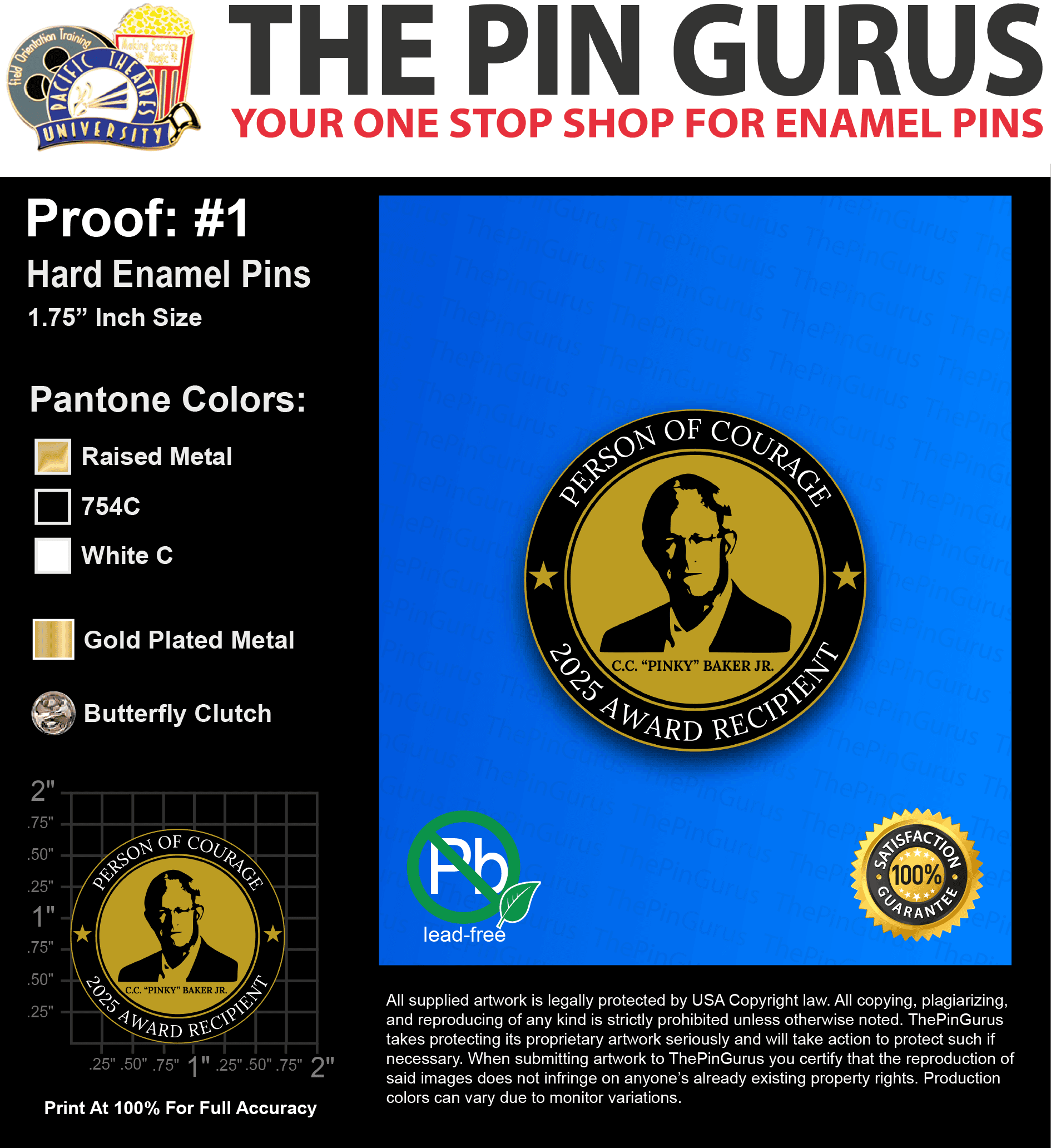 50 “BETSY J” LAPEL PINS: PROOF #1