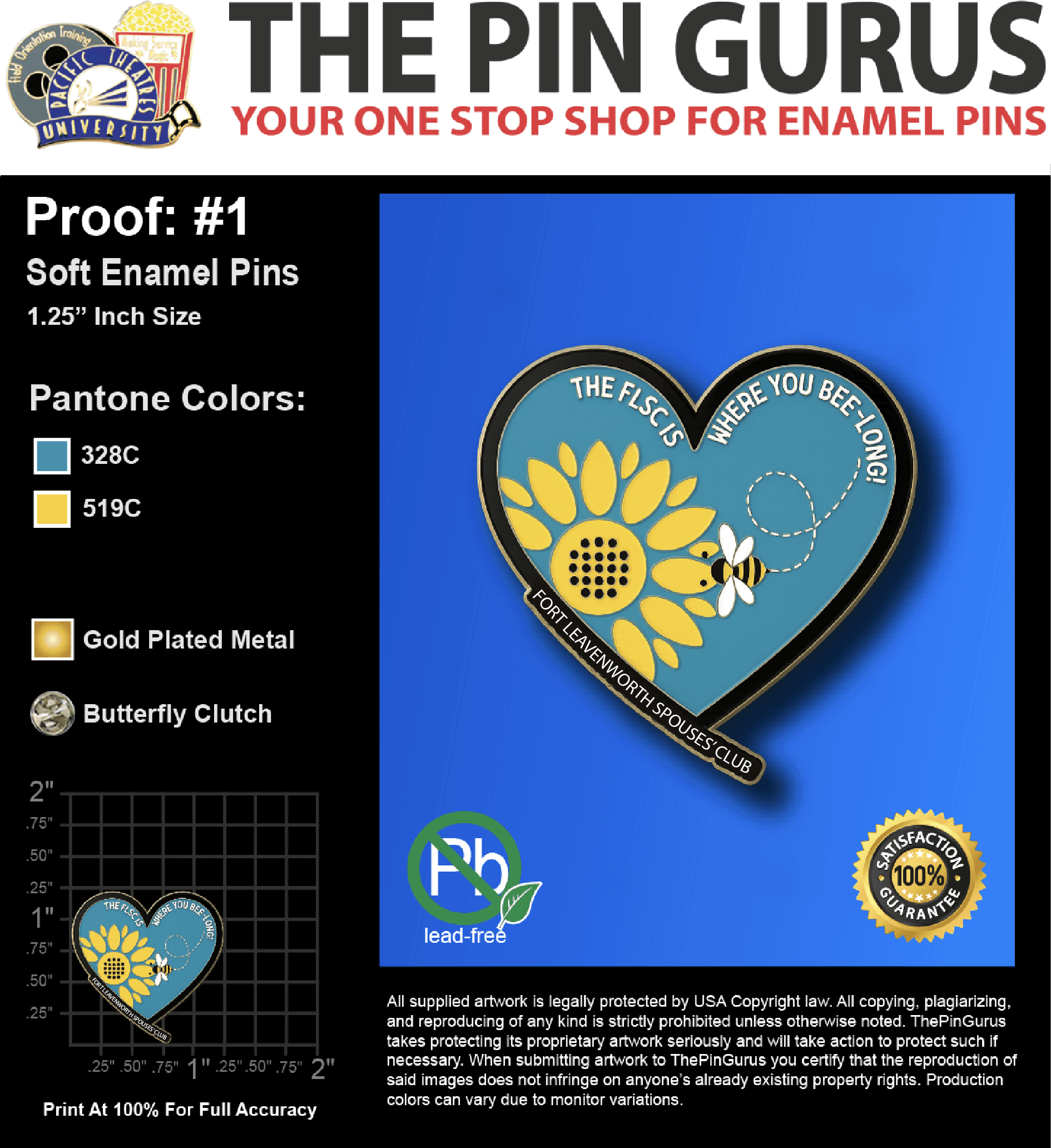 100 "FORT LEAVENWORTH" LAPEL PINS: PROOF #2