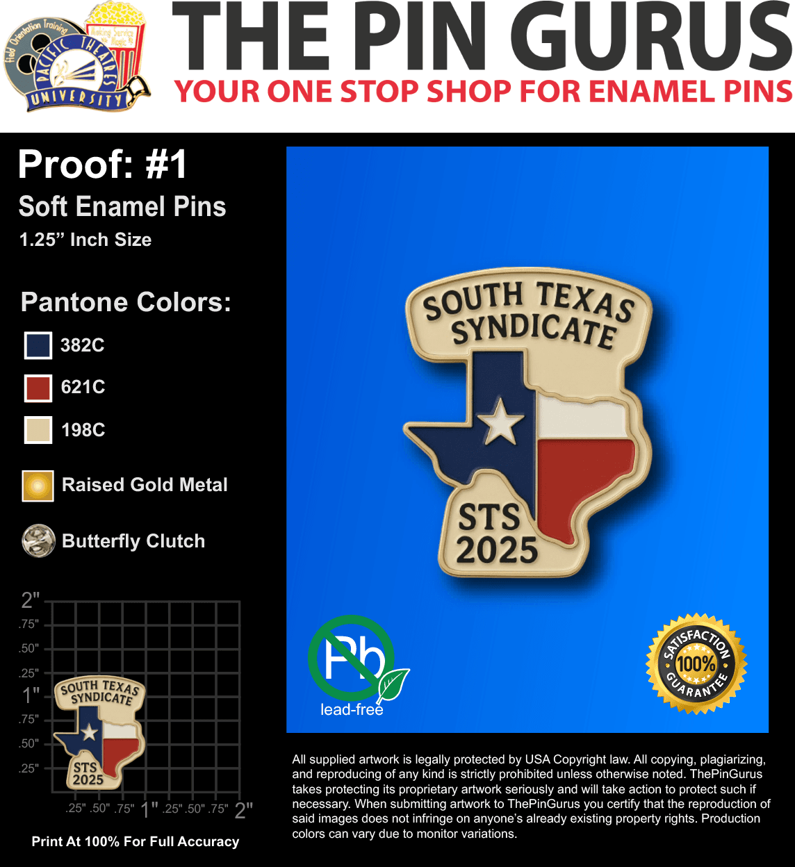 100 "JOHN P" LAPEL PINS: PROOF #1