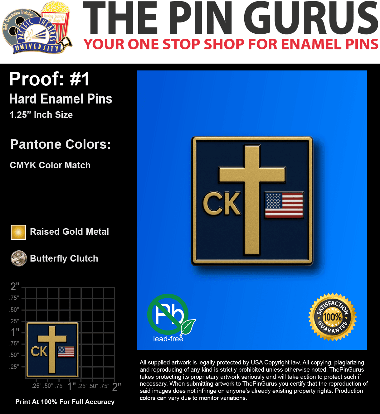 100 "KURTIS" LAPEL PINS: PROOF #1