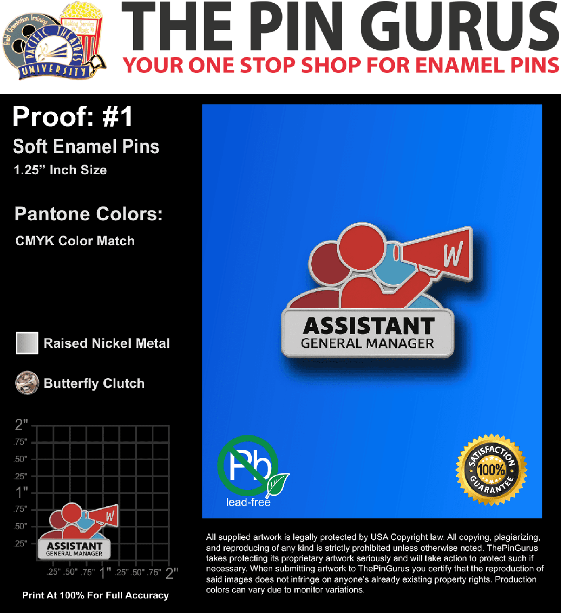 50 “TERESA D” LAPEL PINS: PROOF #1