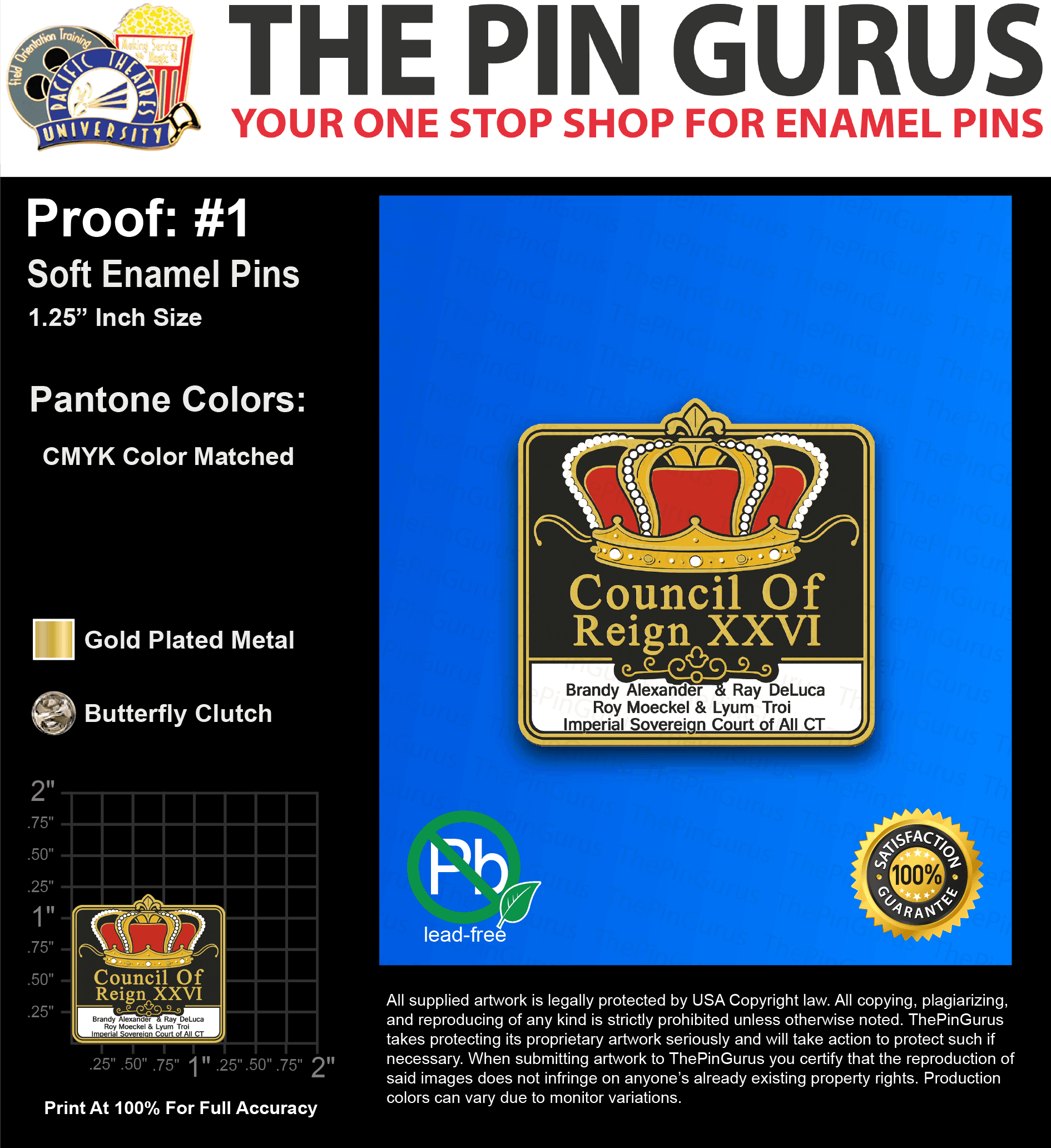 250 “WILLIAM B” LAPEL PINS: PROOF #1