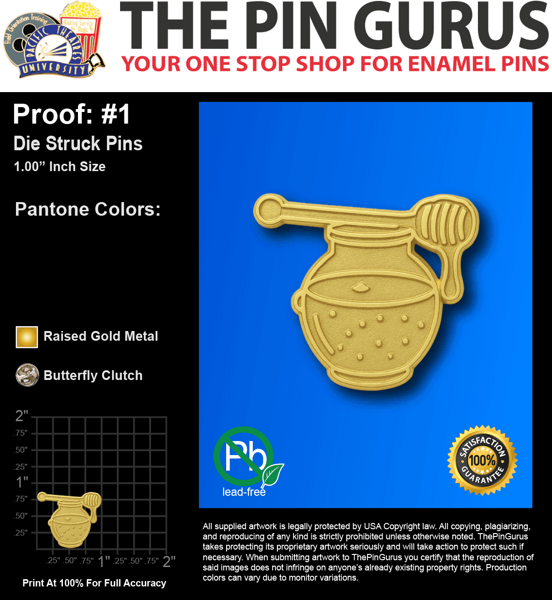 100 "TIMMY K" LAPEL PINS: PROOF #1