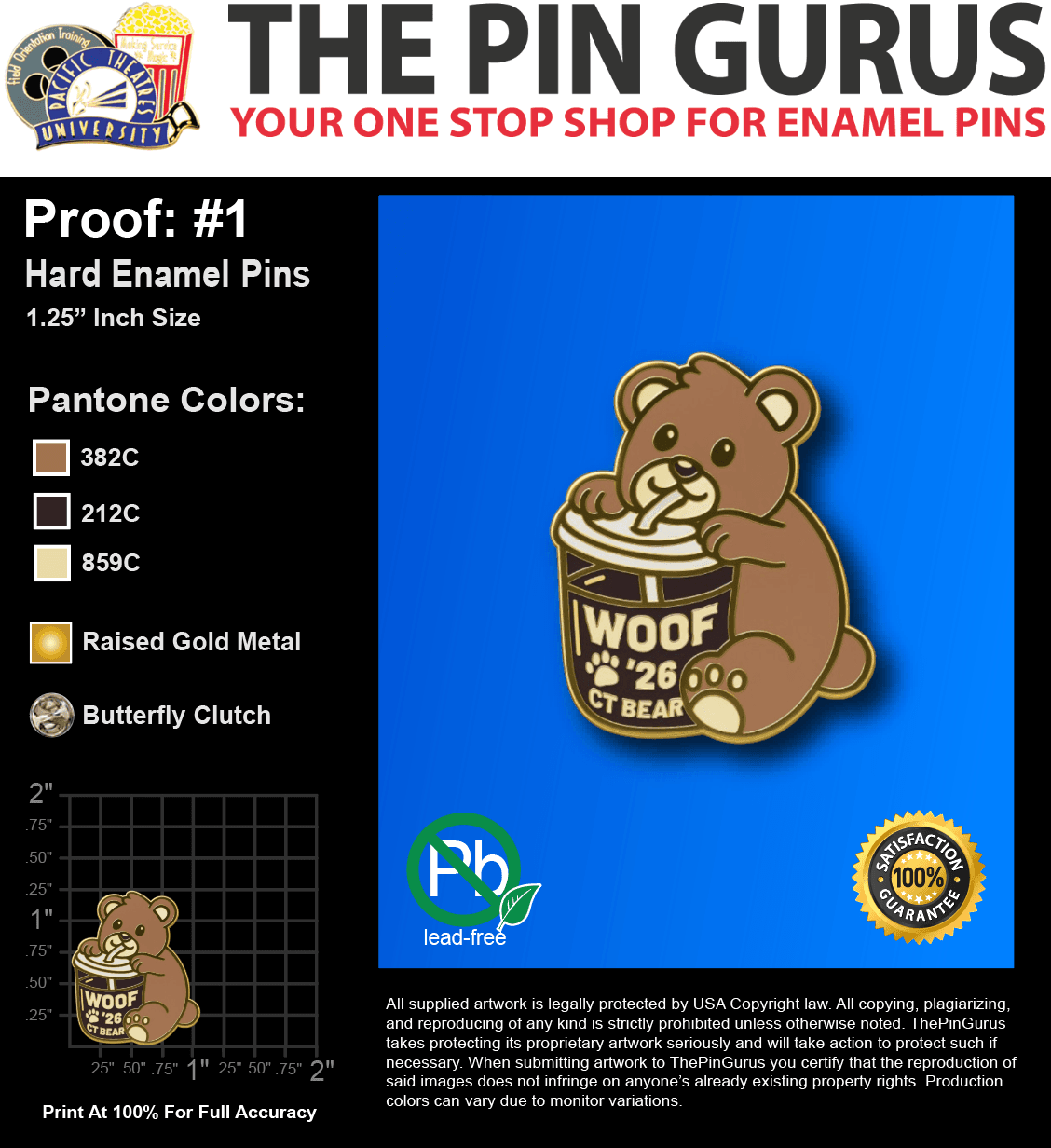 100 "JAMES D" LAPEL PINS: PROOF #1