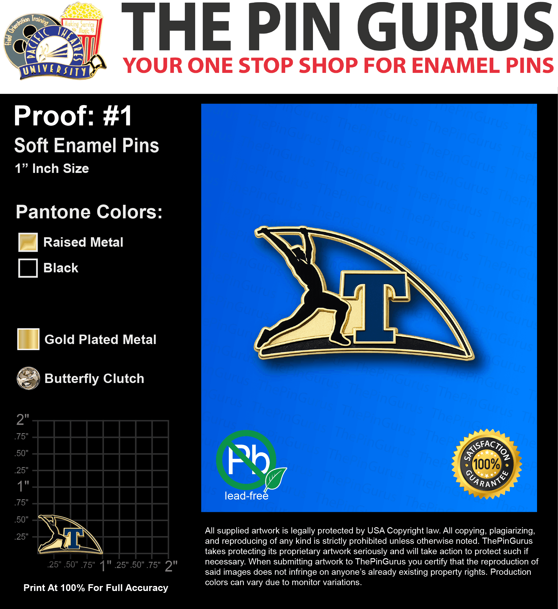 100 “BRANDT M” LAPEL PINS: PROOF #1