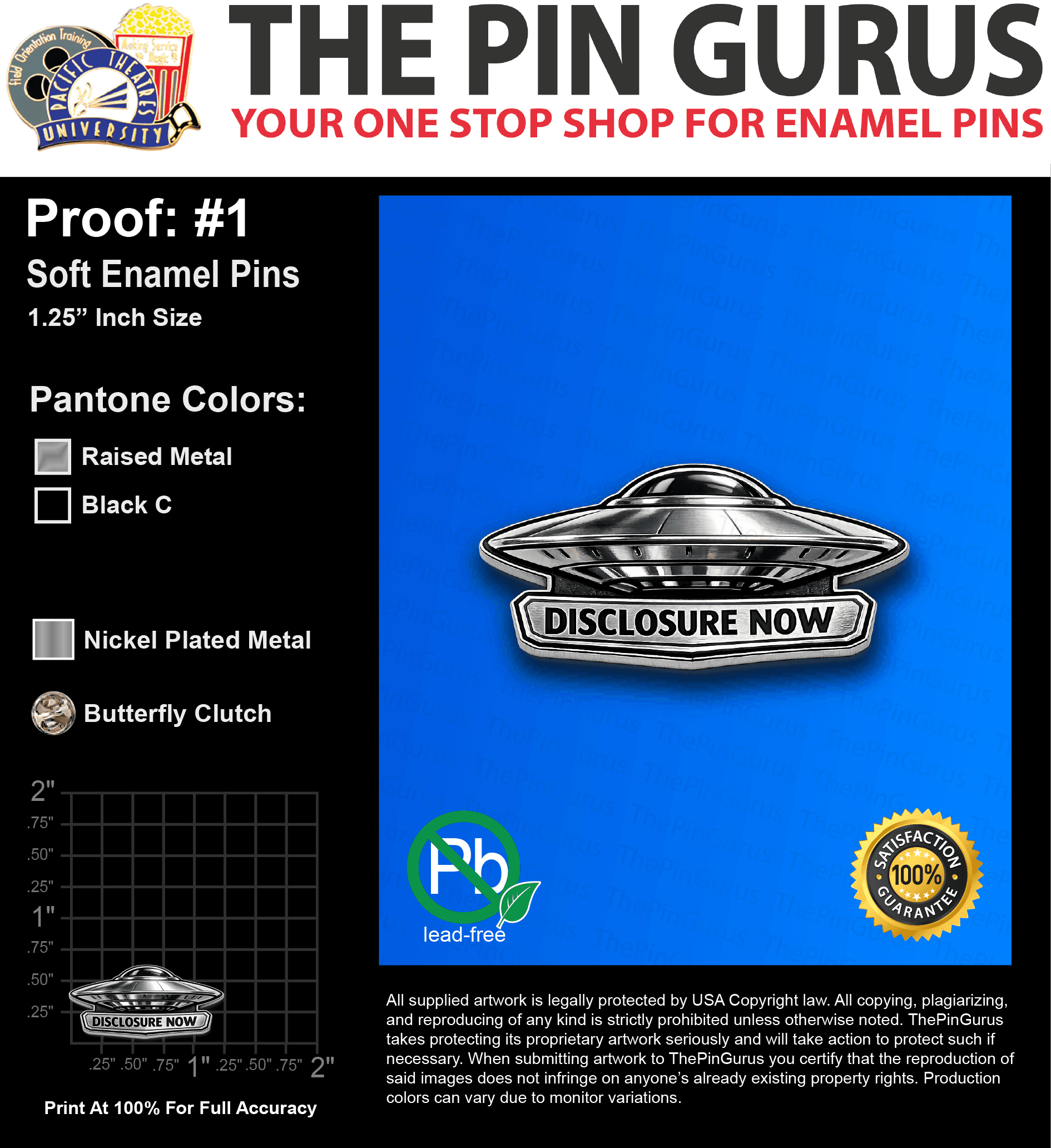 100 “DAVID T” LAPEL PINS: PROOF #1