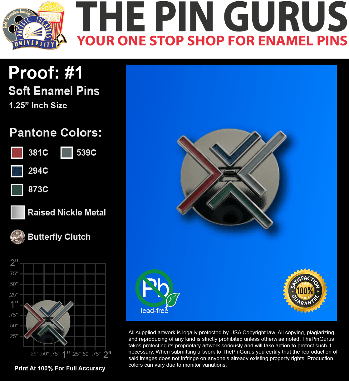 25 "LLONA M" LAPEL PINS: PROOF #1