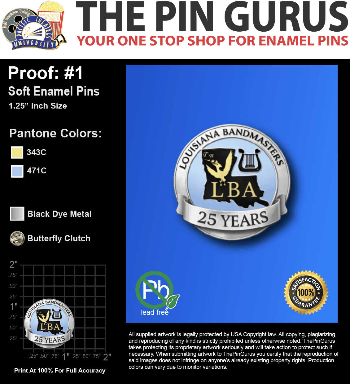 25 "MERLON L" LAPEL PINS: PROOF #1