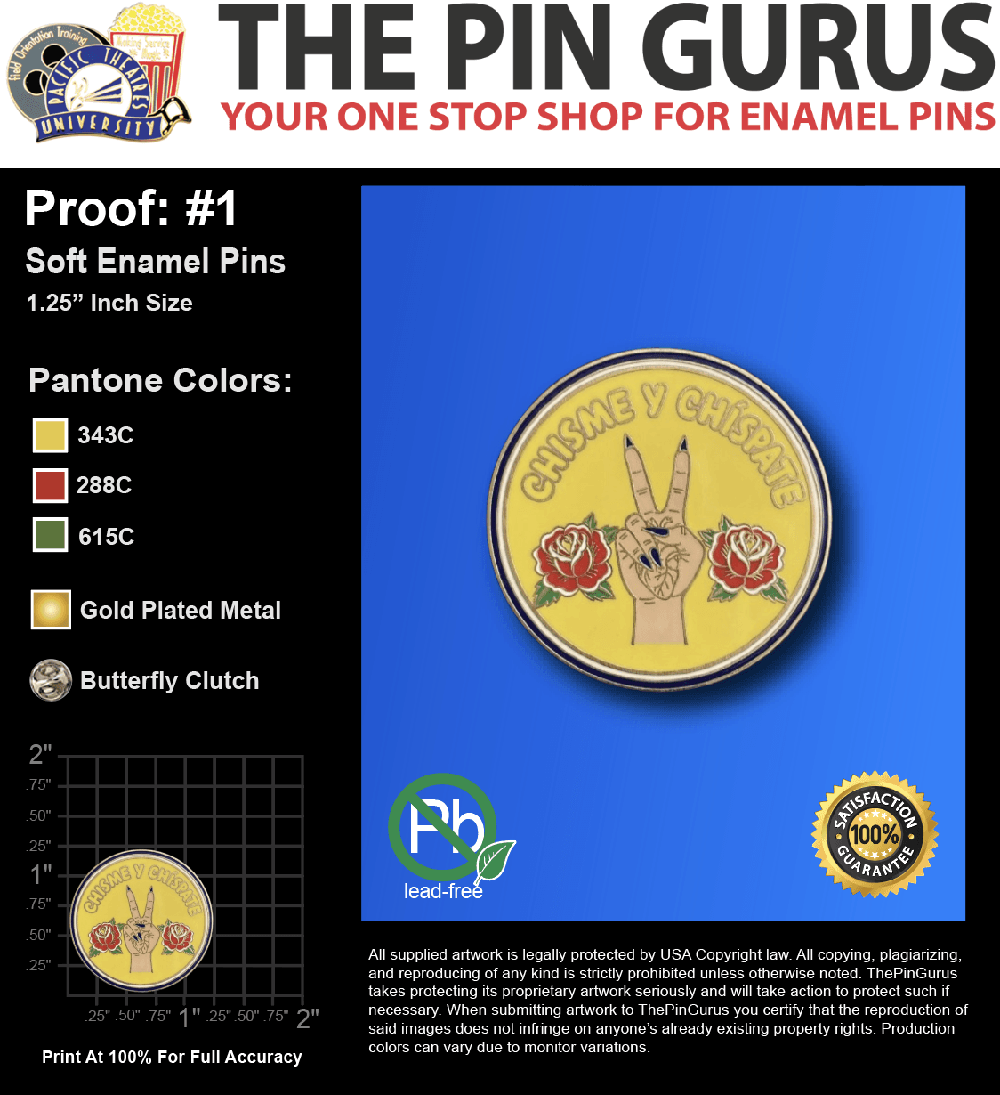 50 "MYRA" LAPEL PINS: PROOF #1