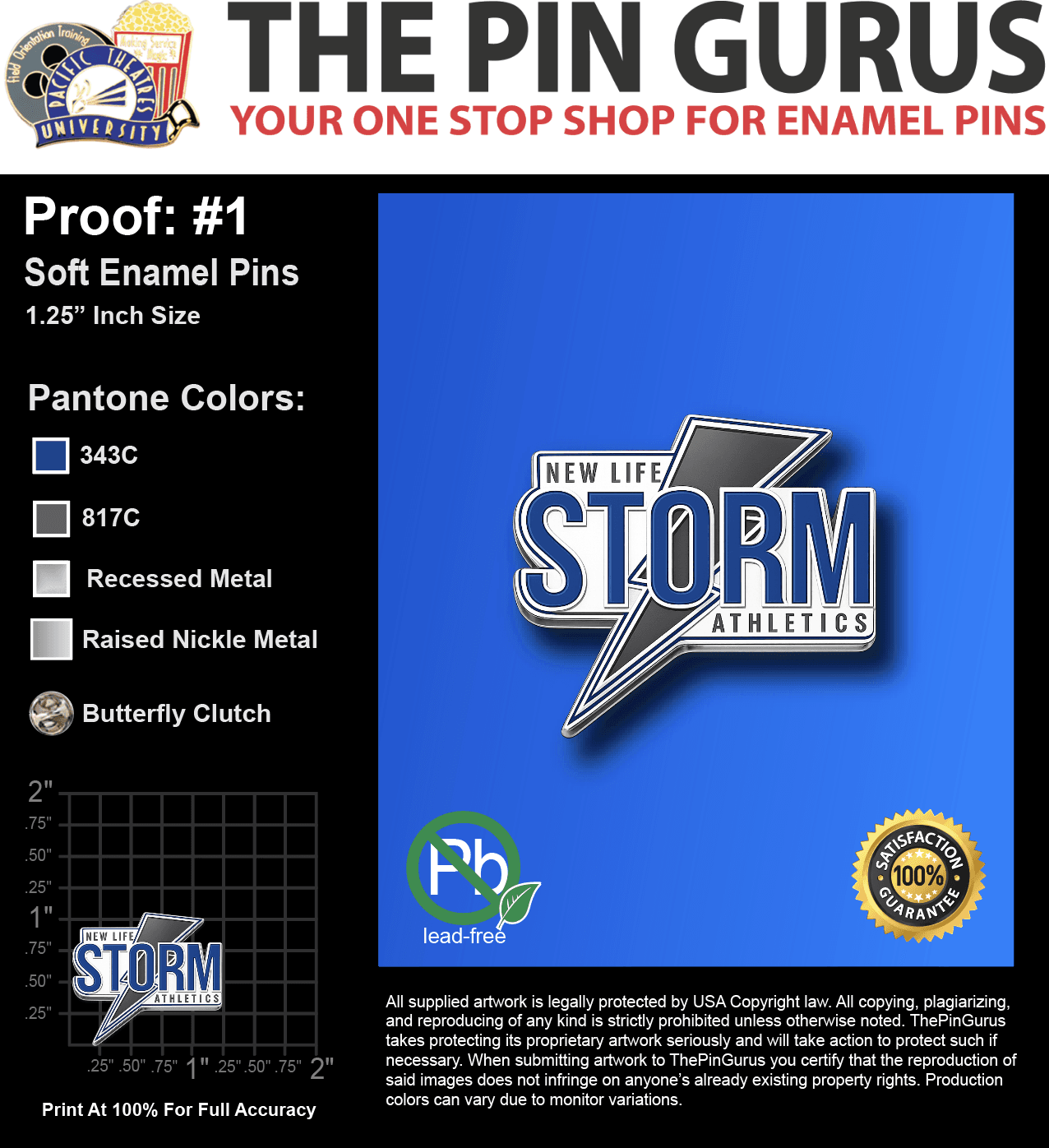 25 "BATTLE W" LAPEL PINS: PROOF #1