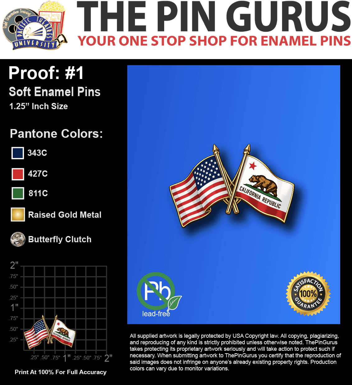 100 "CHRISTOPHER L" LAPEL PINS: PROOF #1