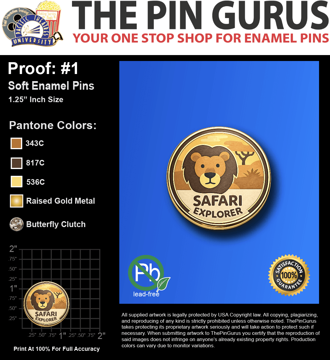 300 "HENNIE M" LAPEL PINS: PROOF #1